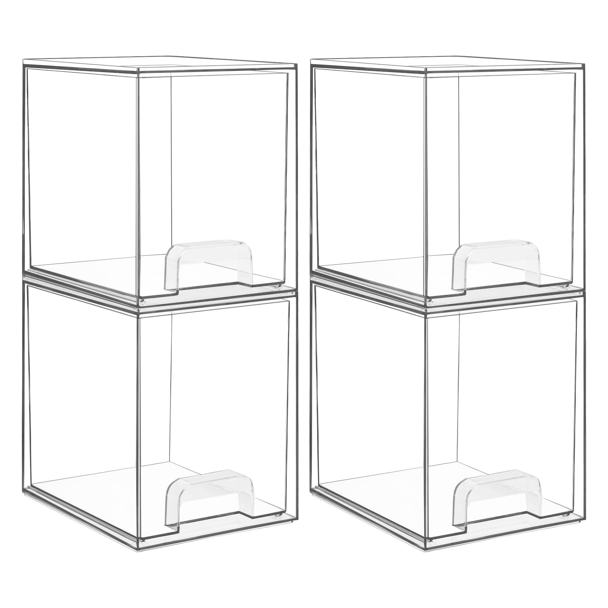 Vtopmart 4 Pack Clear Stackable Storage Drawers,7.6'' H Plastic Organizers Bins For Skincare, Bathroom Supplies,Ideal For Cabine