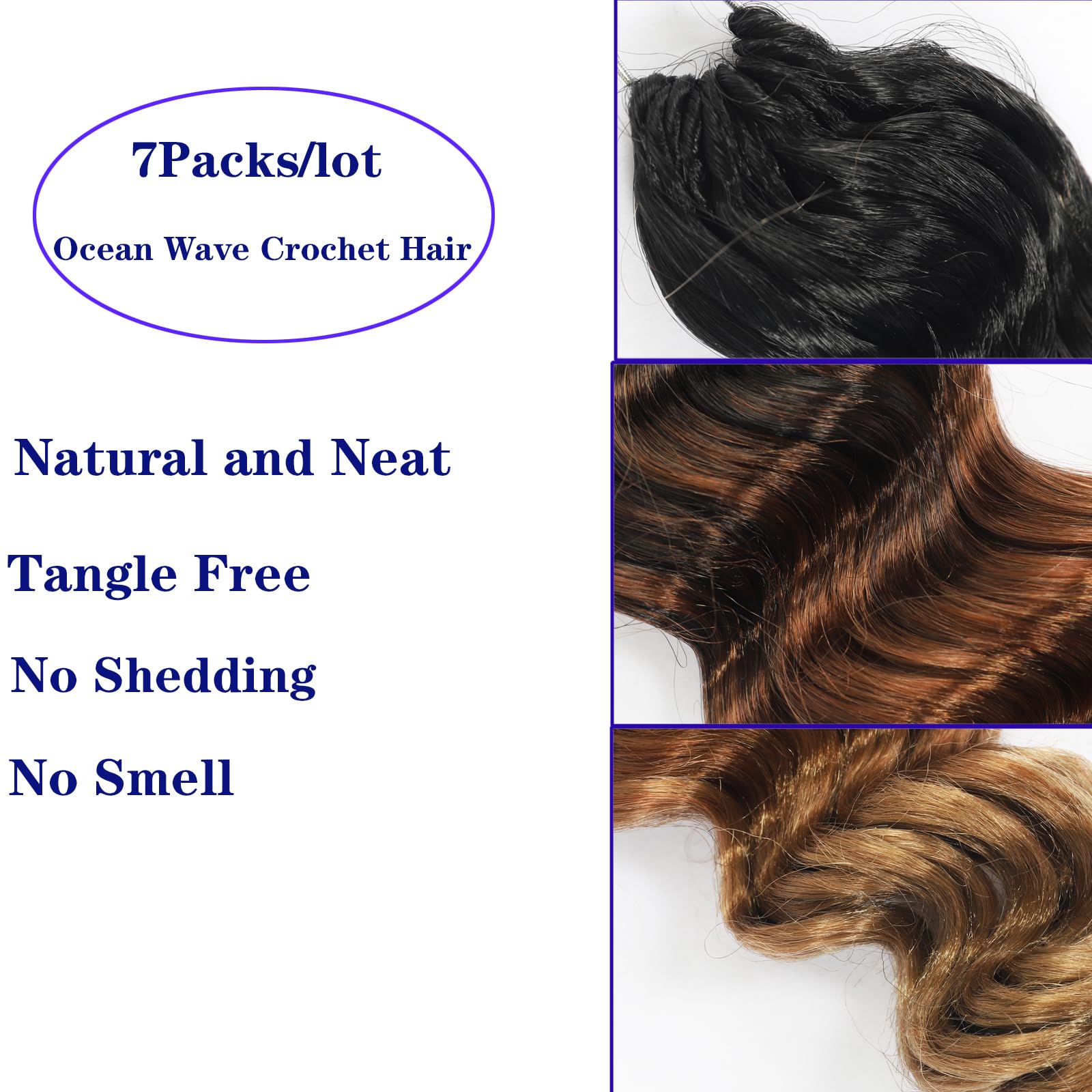 Brown Blonde Ocean Wave Crochet Hair Pre Looped 14 Inch Curly Braiding Ocean Wave Hair 7 Packs Deep Wave T1 30 27 Wavy Ocean Wav