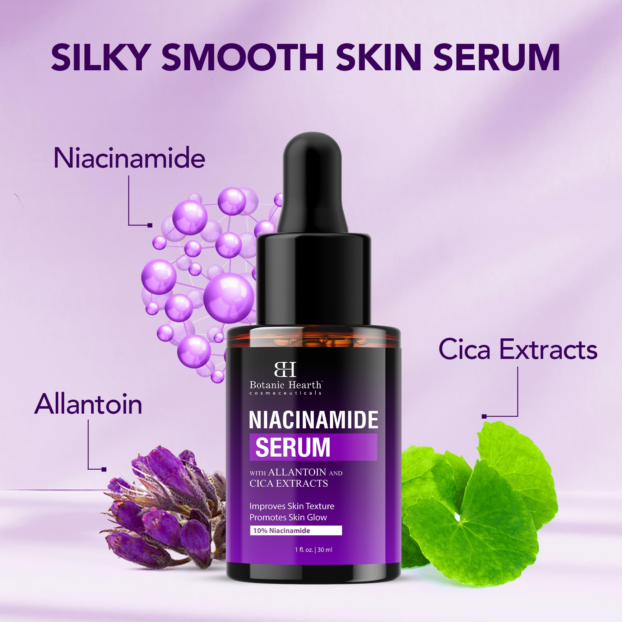 Botanic Hearth 10% Niacinamide Face Serum With Allantoin, Zinc Pca, Cica & Hyaluronic Acid | Minimize Pores, Correct Dark Spots,