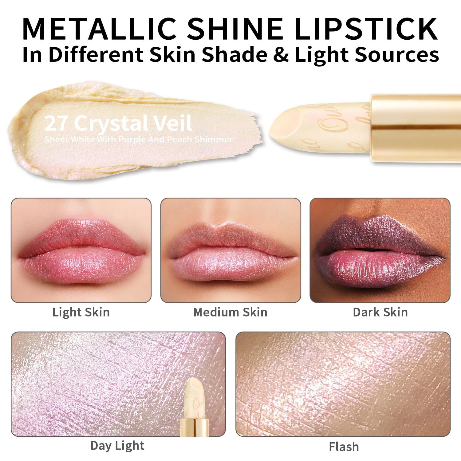 Oulac Glitter Lipstick for Women with Metallic 3D Shine Lightweight Hydrating Formula, High Impact Lip Color, Vegan & Gluten Fre