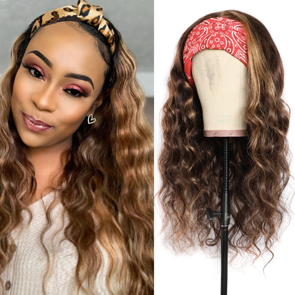 Ombre Headband Wig Human Hair #4/27 Highlight Body Wave Headband Wig 12 Inch Glueless None Lace Front Wig Brazilian Virgin Human