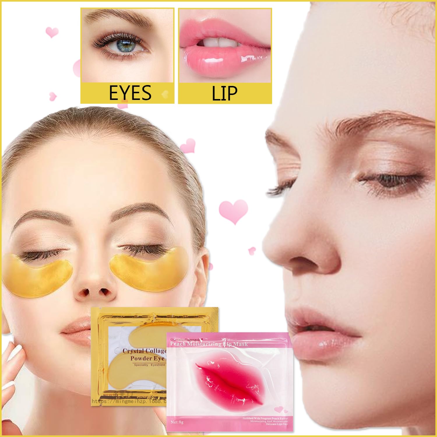 Sulily 30 Pairs Lip Masks & 24K Gold Gel Eye Masks,Crystal Collagen Eye Patches For Puffy Eyes,Moisturizing& Reducing Fine Lines