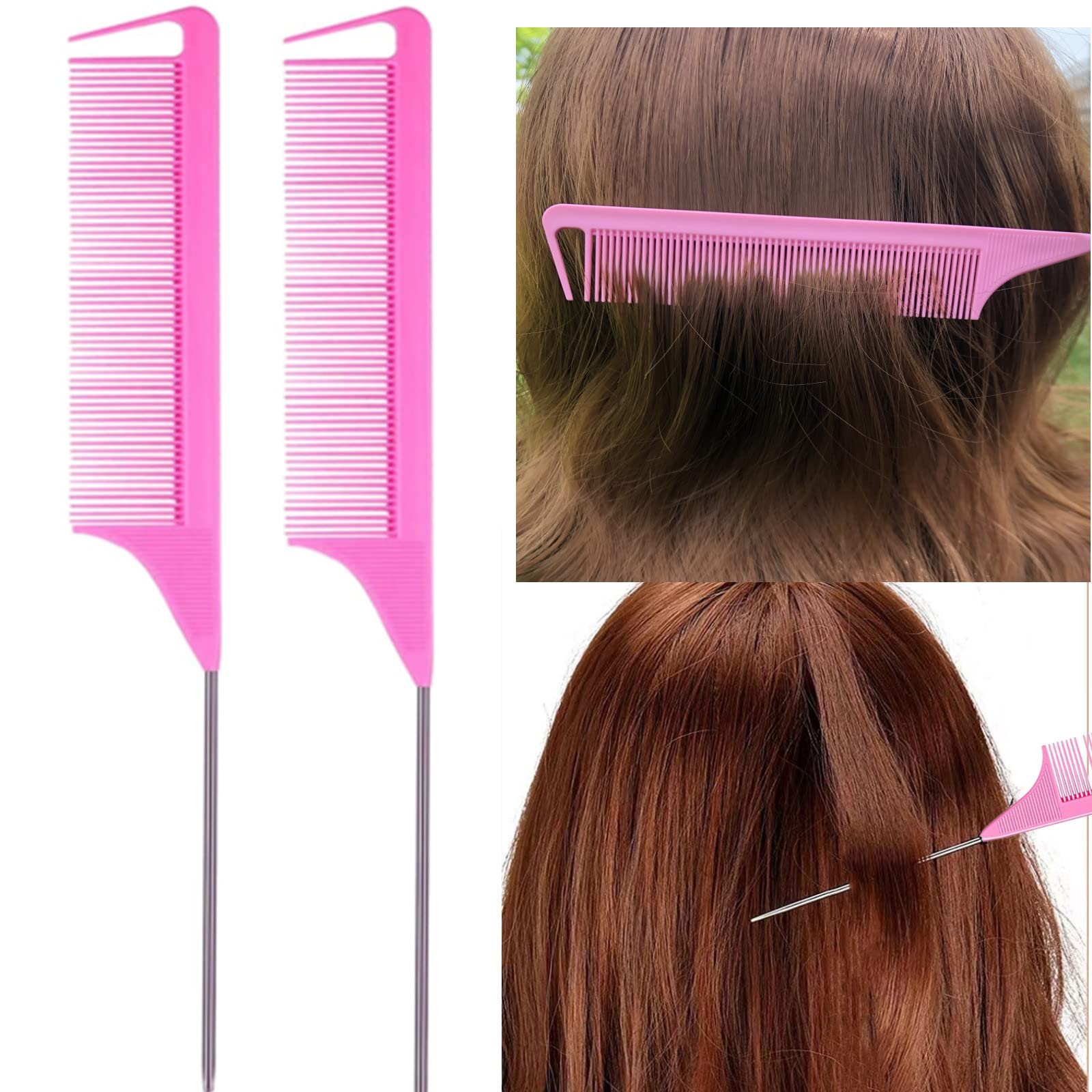 ZVOREI 8Pcs Hair Brushes Set with 4Pcs Topsy Hair Tail Tools 1Pcs Bristle Teasing Hair Brush 1Pcs Edge Control Brush 2Pcs Metal
