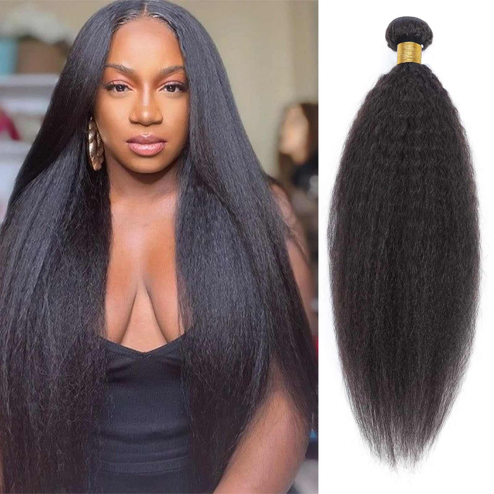 huarisi Kinky Straight Bundles Kinky Straight Human Hair Bundles 100% Unprocessed Remy Virgin Hair Yaki Straight Human Hair Bund