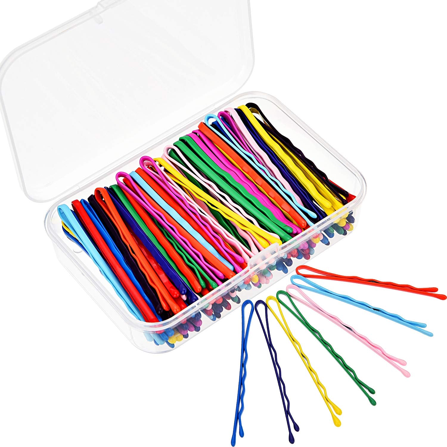 Bememo 100 Pieces Colorful Bobby Pin Hair Styling Clips with 1 Storage Box for Women, Colored Bobby Pins for Hair,10 Colors