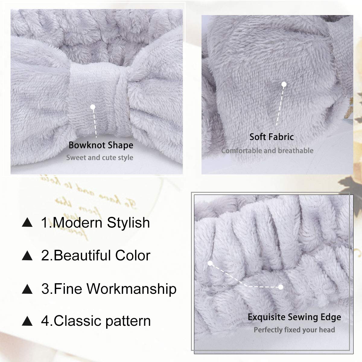 Lades Facial Headband - Terry Cloth Headbands For Face Washing,Skin Care,Makeup,Bow Spa Hair Headband For Washing Face