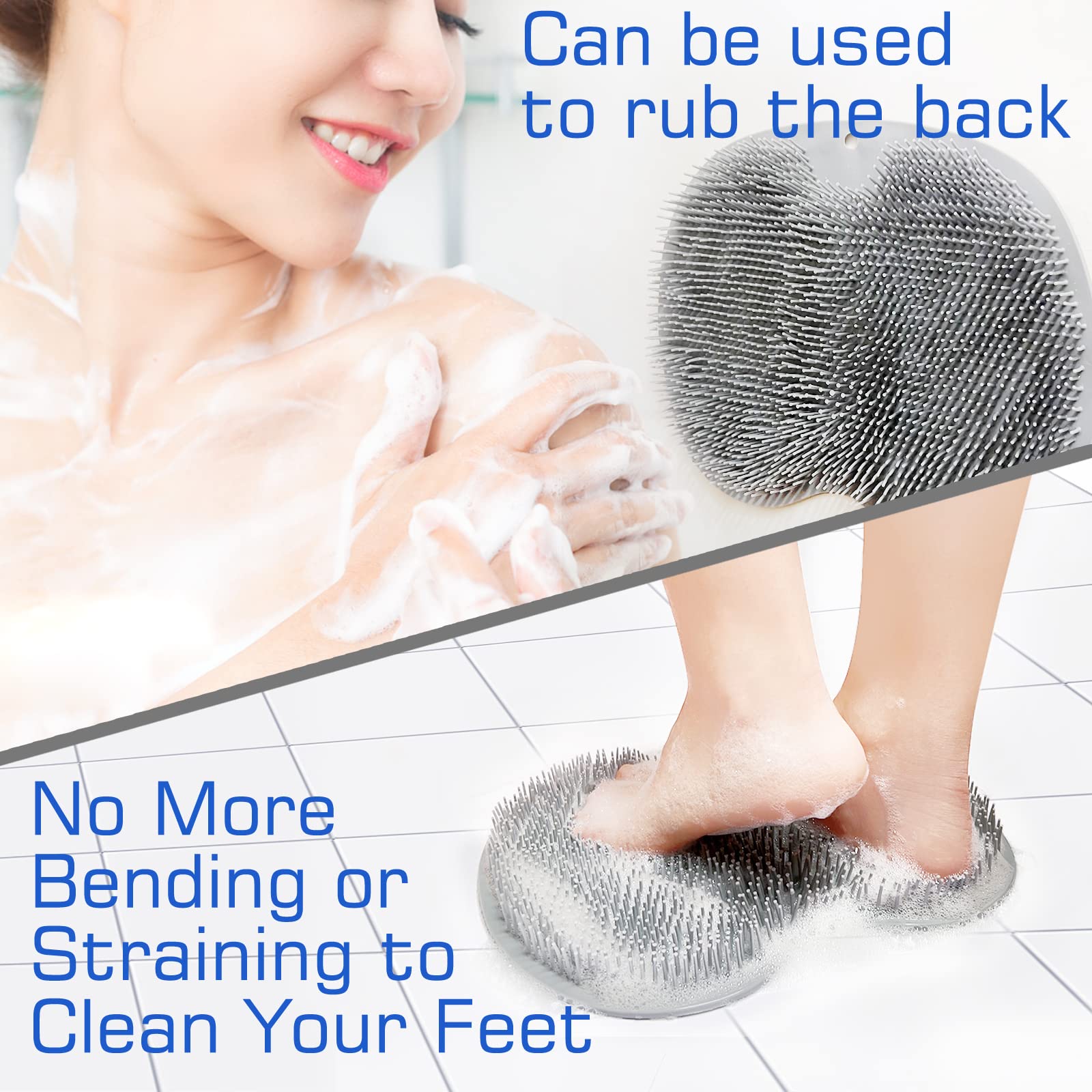 2Pack Shower Foot Scrubber Mat Back Washer Back Exfoliating Bath Wash Pad Wall Mounted Slip Suction Cups Foot Scrubber For Use I