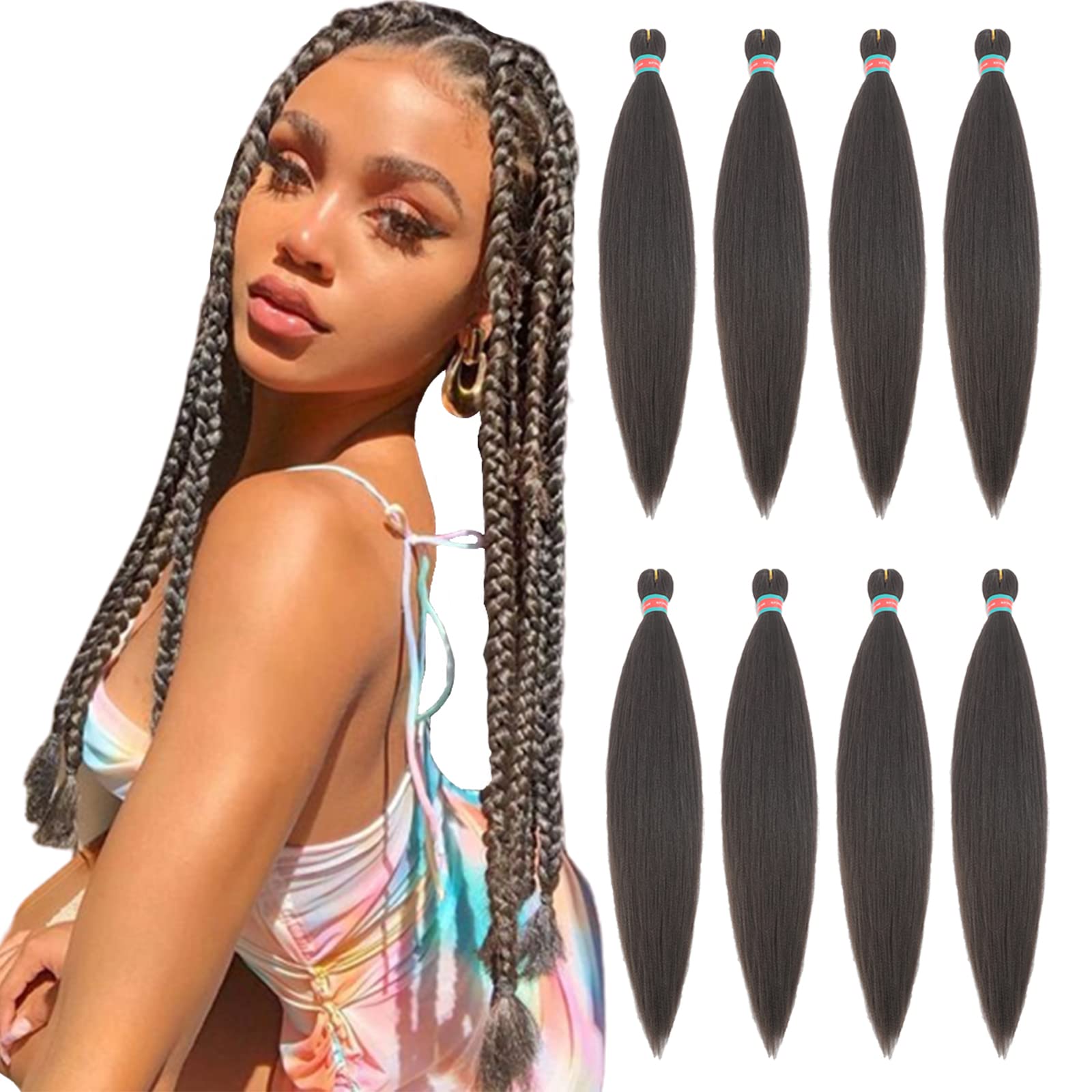 Run Shui 8 Packs Braiding Hair,24 Inch Yaki Texture Braiding Hair Pre Stretched,Knekalon Braid Hair Extensions, Hot Water Settin