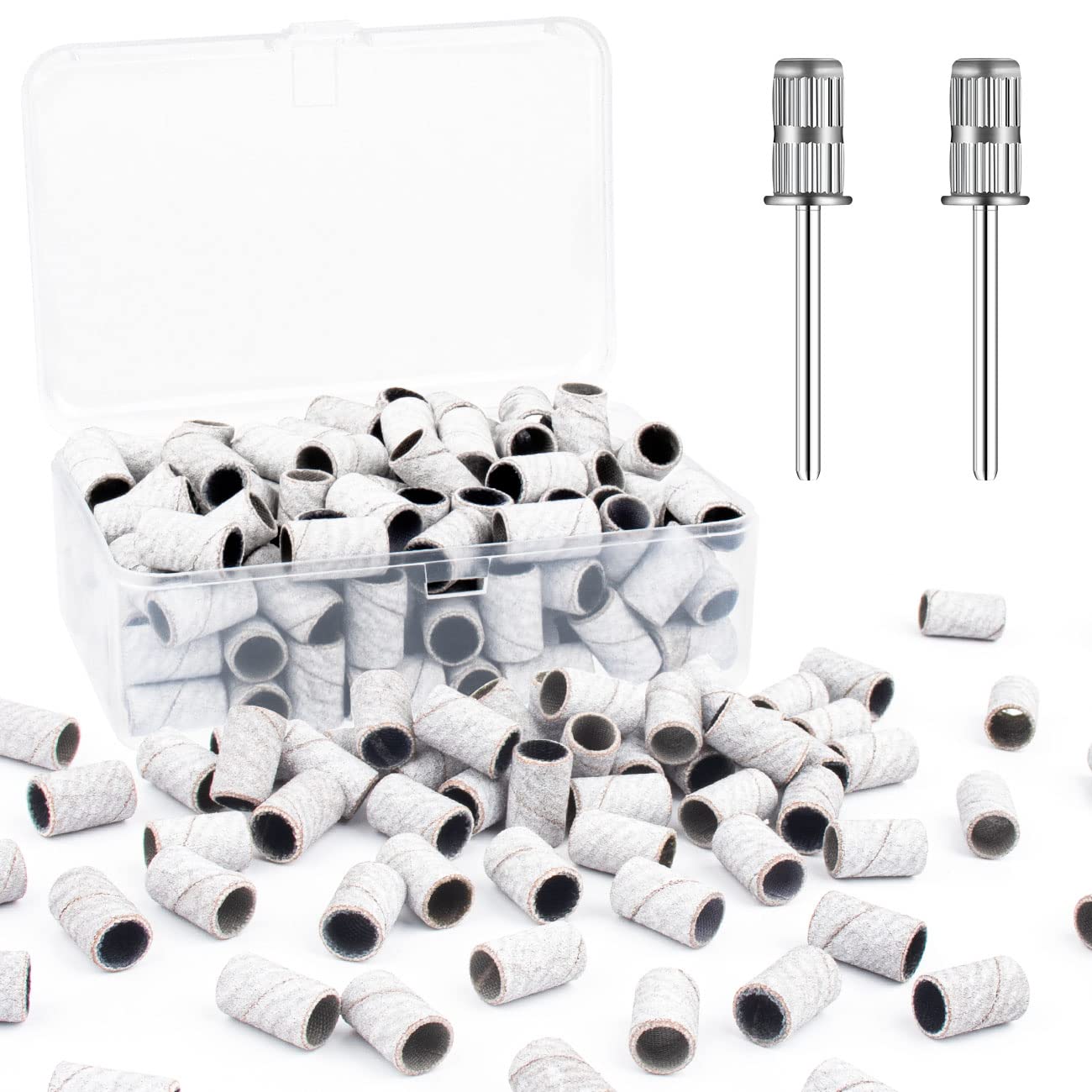 Rolybag Sanding Bands for Nail Drill,Drill Sanding Band with Storage Box,Include 100 Superfine Grinding Wheel Sand Bands and 2 P