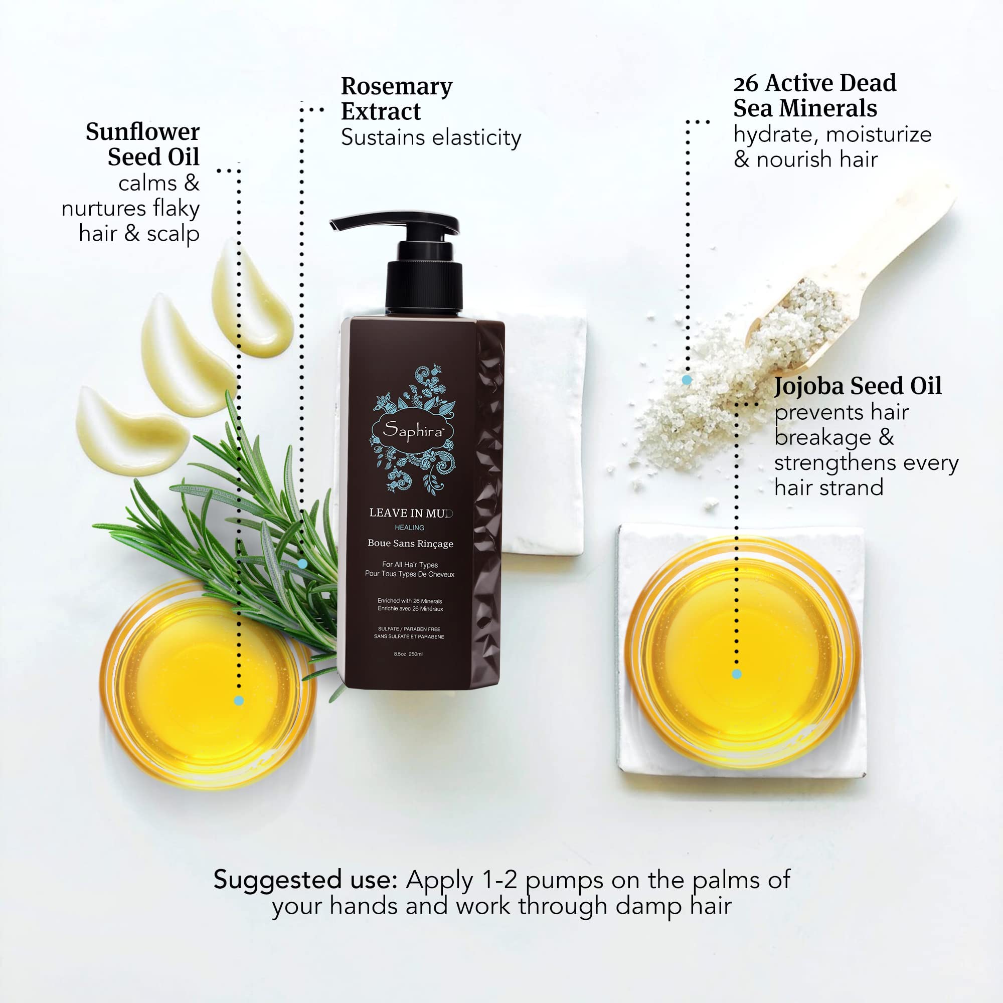 Saphira Hydrating Leave-In Conditioner Mineral Mud, Styling And Healing Leave-In Conditioner For Dry Damaged Hair, Strengthening