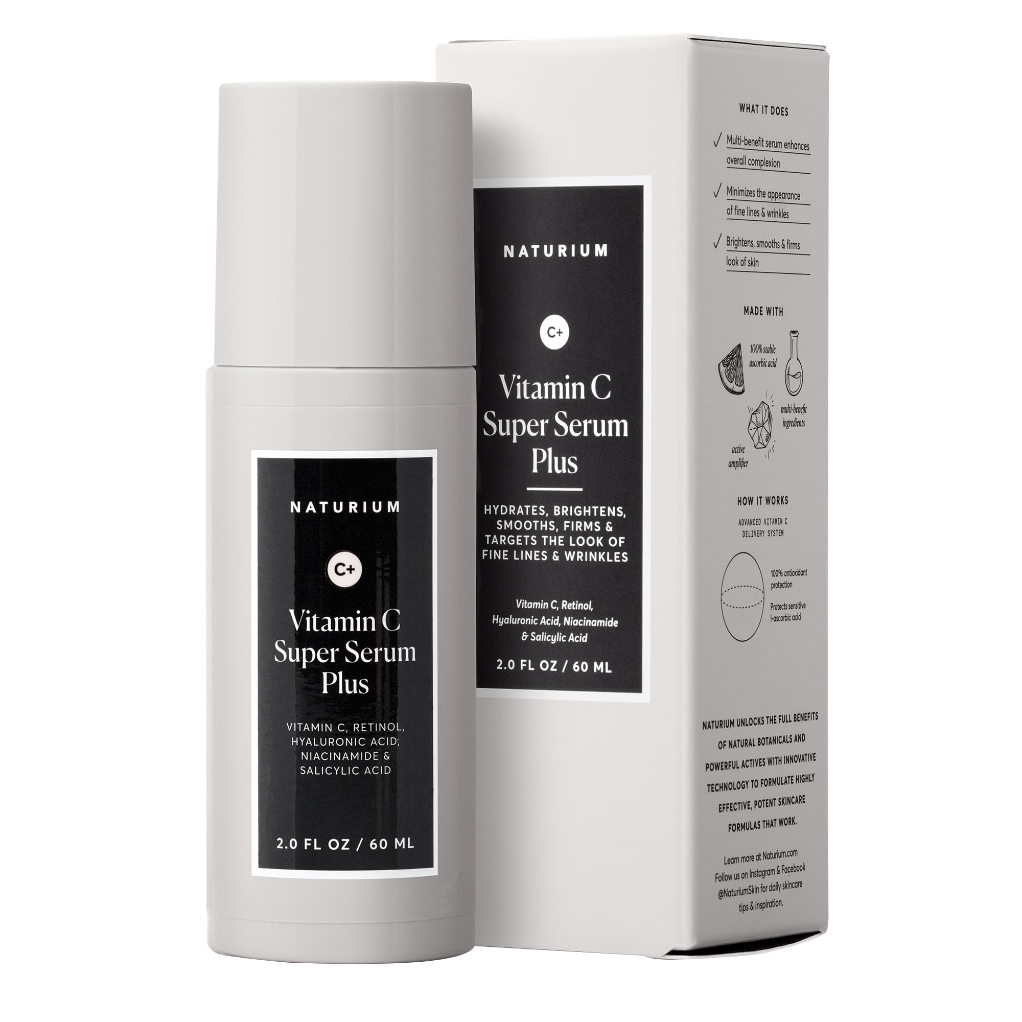 Naturium Vitamin C Super Serum Plus Jumbo, Smoothing Face Care plus Retinol, Hyaluronic Acid, Niacinamide & Salicylic Acid, 2 oz