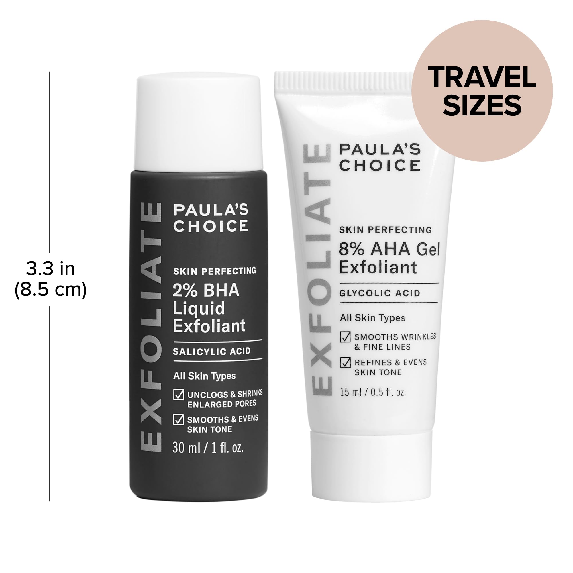 Paula'S Choice Skin Perfecting 8% Aha Gel & 2% Bha Liquid Travel Duo, Facial Exfoliants For Blackheads, Large Pores, Wrinkles &