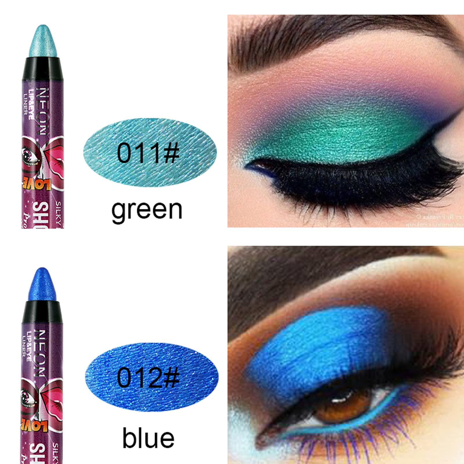 Meicoly 12 Pcs Eyeshadow Stick,Cream Smokey Eyeshadow Metallic Shimmer Crayon,Silver Eye Brightener Stick,Pro Waterproof & Long