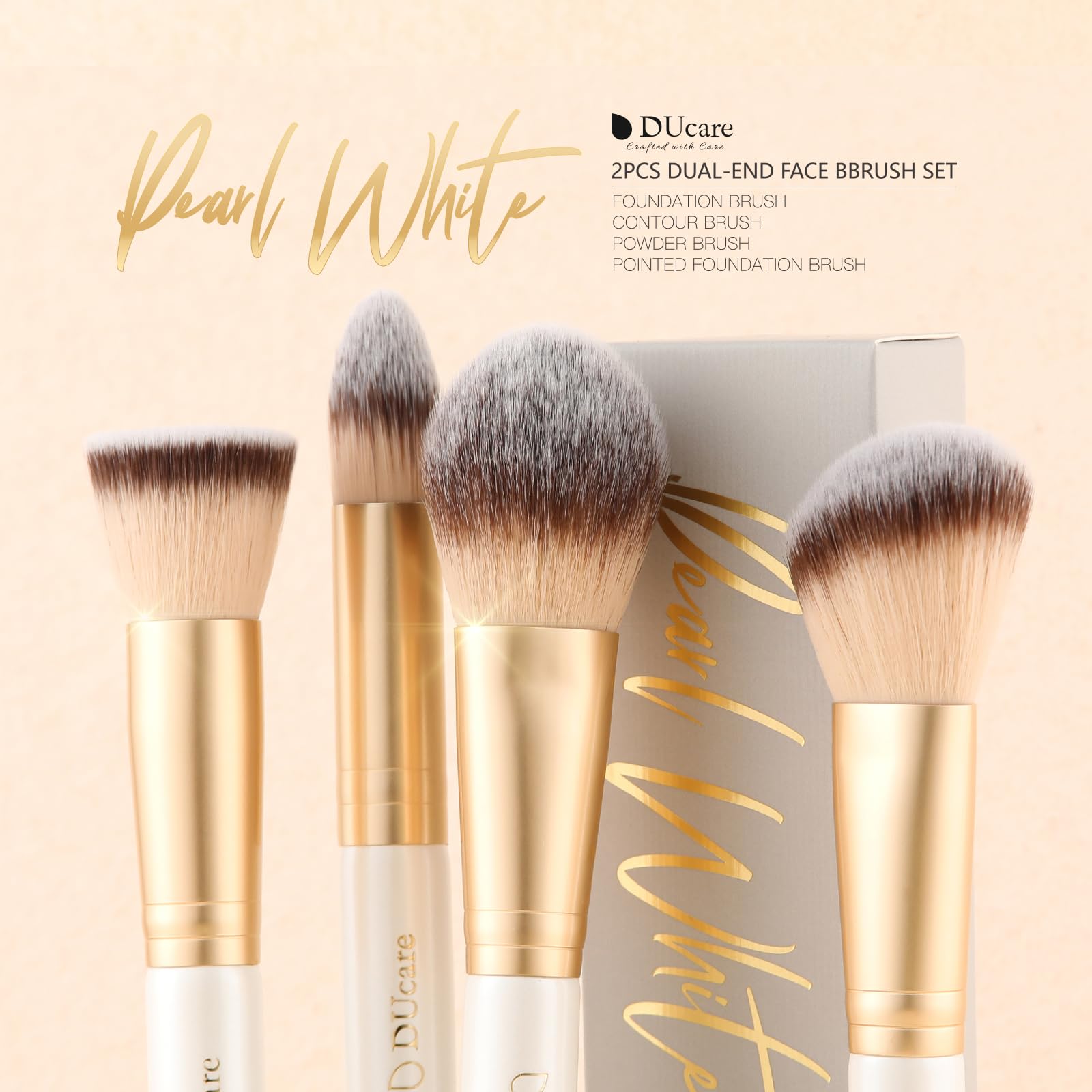 Ducare Makeup Brushes Duo End Foundation Contour Powder And Buffer Brush Bronzer Double Makeup Brush Set 2Pcs White