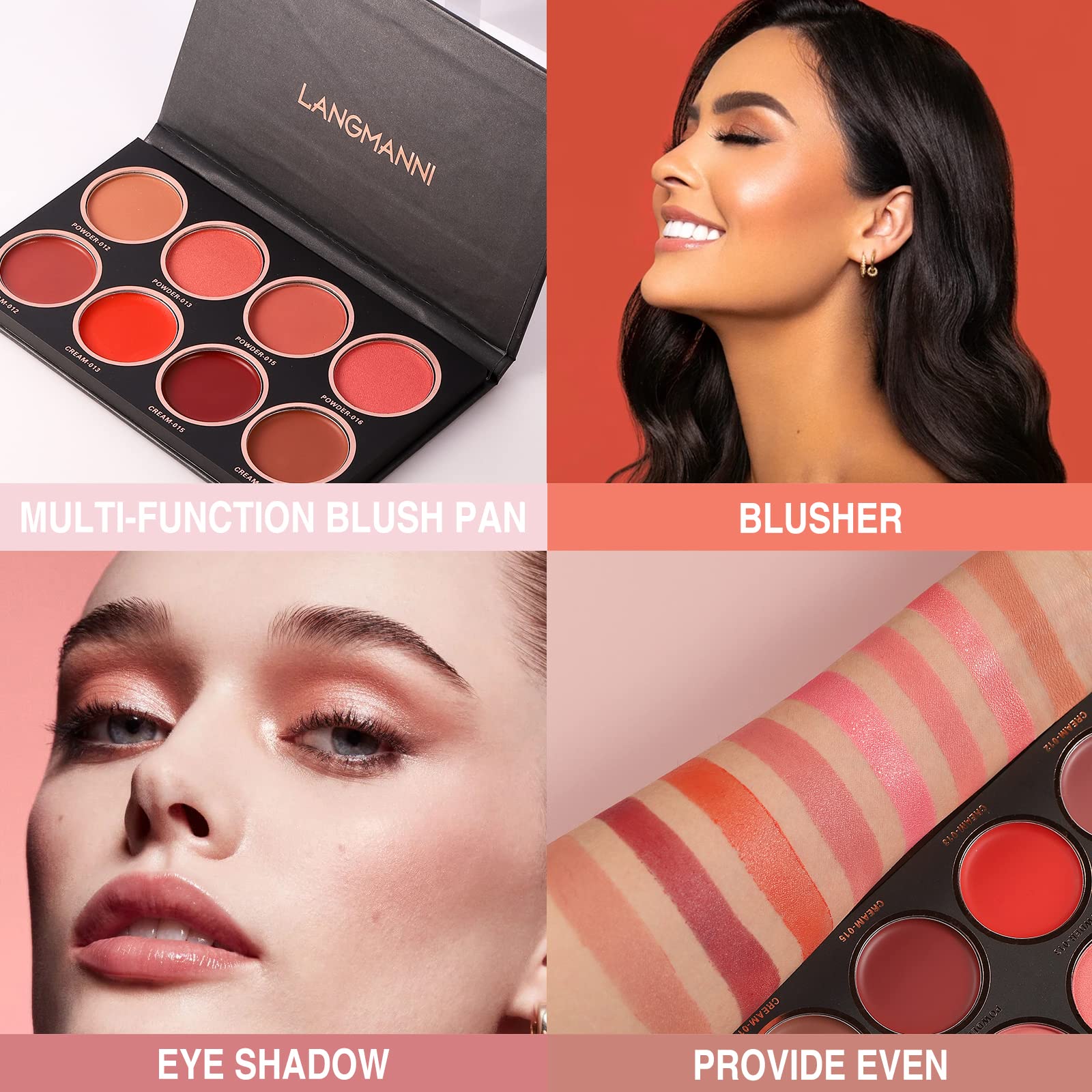 Professional Blush Makeup Palette, 8 Colors Blush And Highlighter Palette Matte Powder Bright Shimmer Mineral Contour Blush Pale