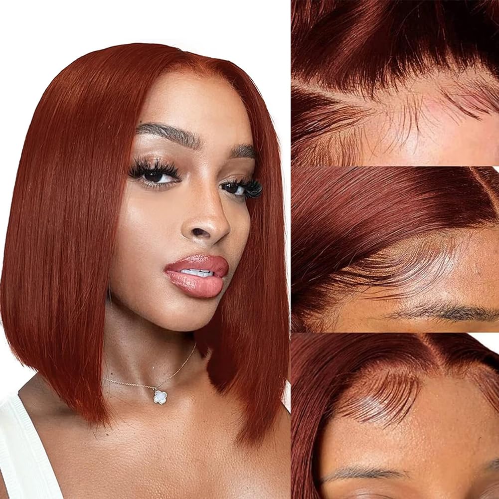 SUPSYOUSF 16 Inch Reddish Brown Short Bob Wig Human Hair 13x4 Lace Front Wigs Human Hair Pre Plucked with Baby Hair Glueless Bra