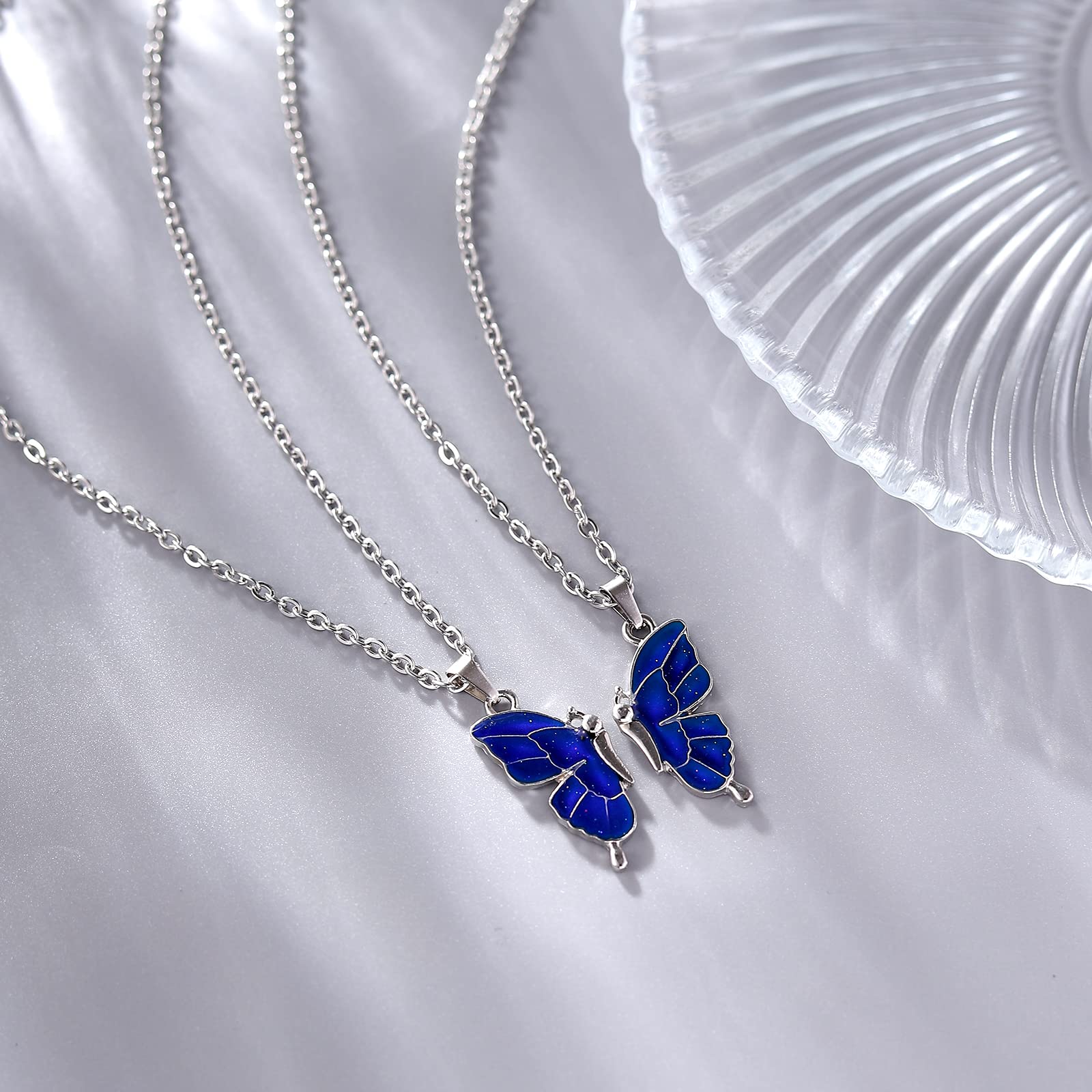 FM FM42 Butterfly Pendant Necklace Set, Pack of 2 - Color Changing, Alloy & Stainless Steel, Model AZN1327