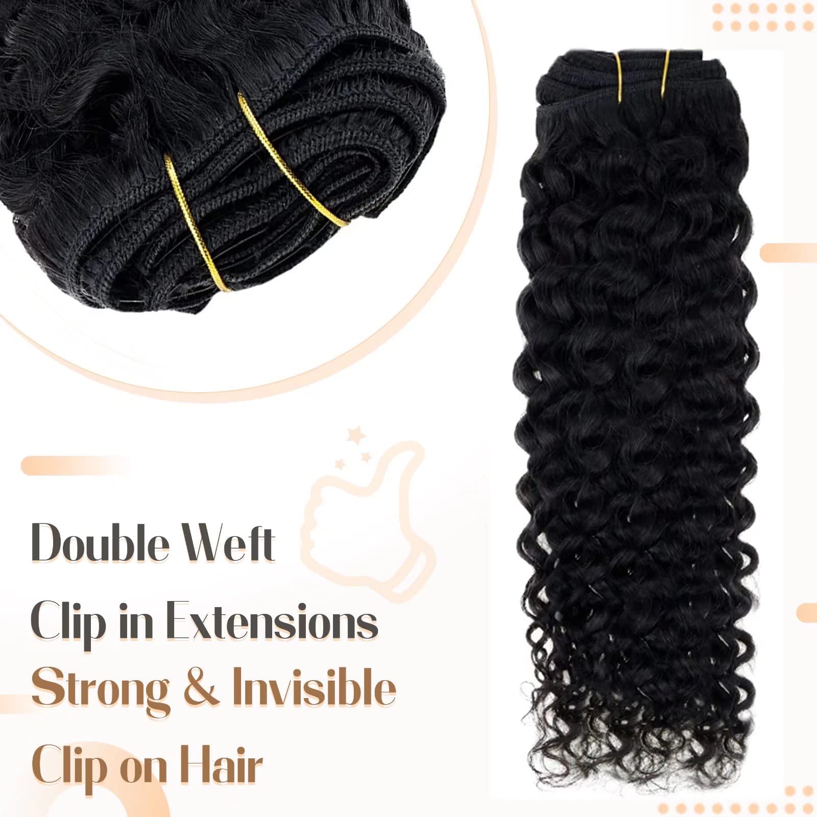 Hetto Black Curly Clip in Hair Extensions Human Hair 14 Inch #1 Jet Black Wavy Hair Extensions Clip in Human Hair 7pcs 105+20g F
