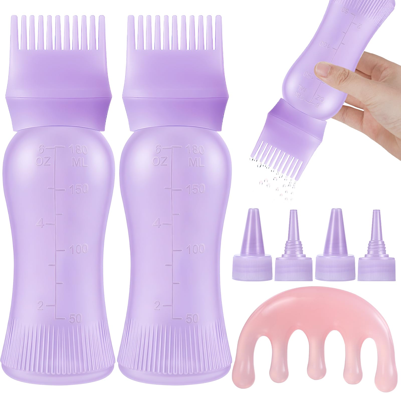 Pimoys Root Comb Hair Dye Oil Applicator Bottles For Scalp Brush, Purple