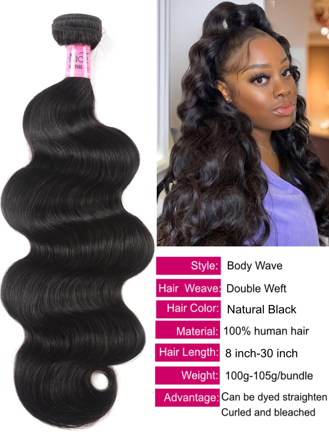 Unice Malaysian Body Wave Human Hair Weave 3 Bundles 100% Unprocessed Virgin Human Hair Weave Sew In Human Hair Extensions Natur