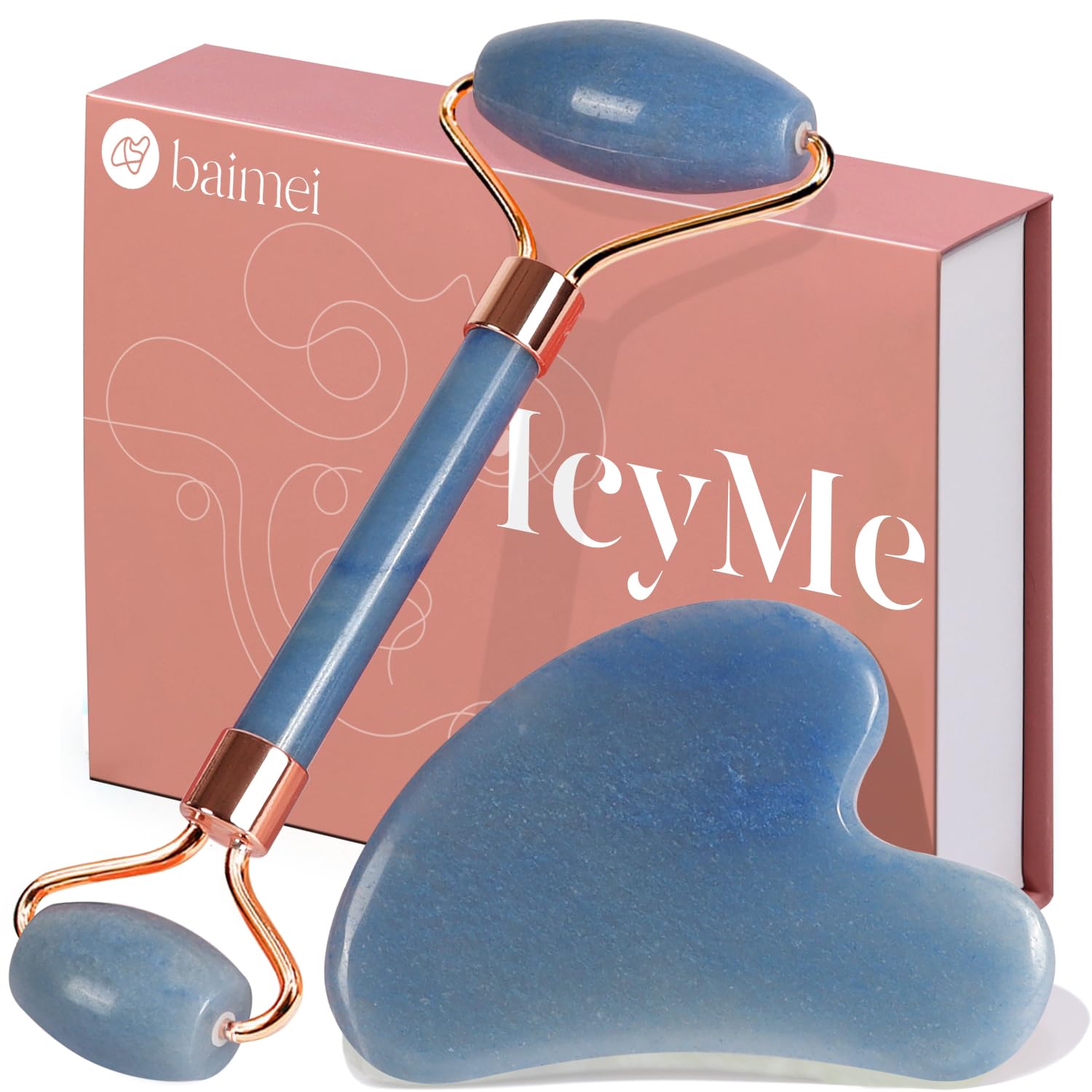 BAIMEI Jade Roller & Gua Sha, Face Roller, Facial Beauty Roller Skin Care Tools, Self Care Gift for Men Women, Massager for Face