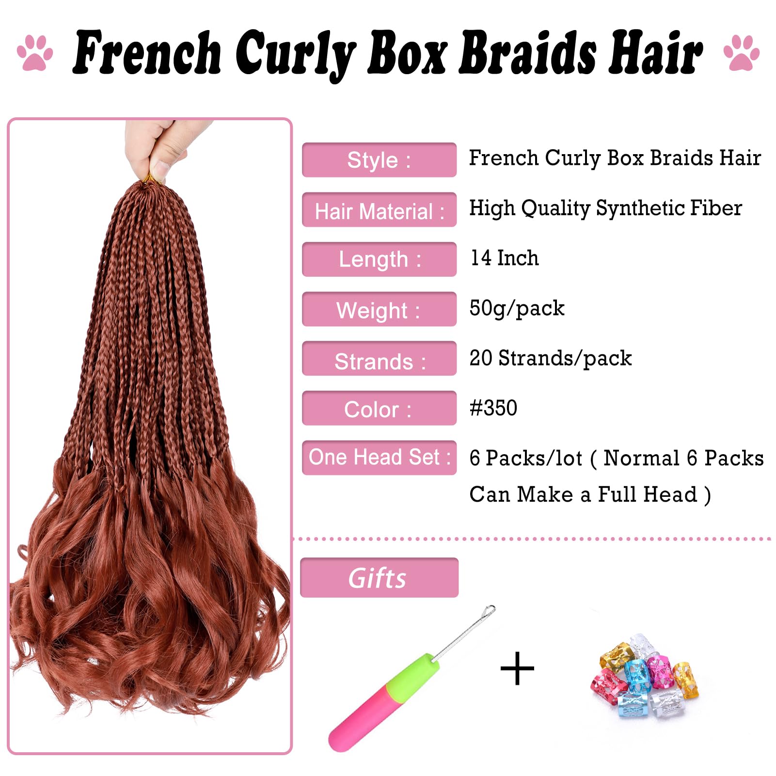 French Curl Crochet Braids 14 Inch 6 Packs Goddess Box Braids Crochet Hair Pre Looped French Curly Braiding Hair Cooper Red Croc
