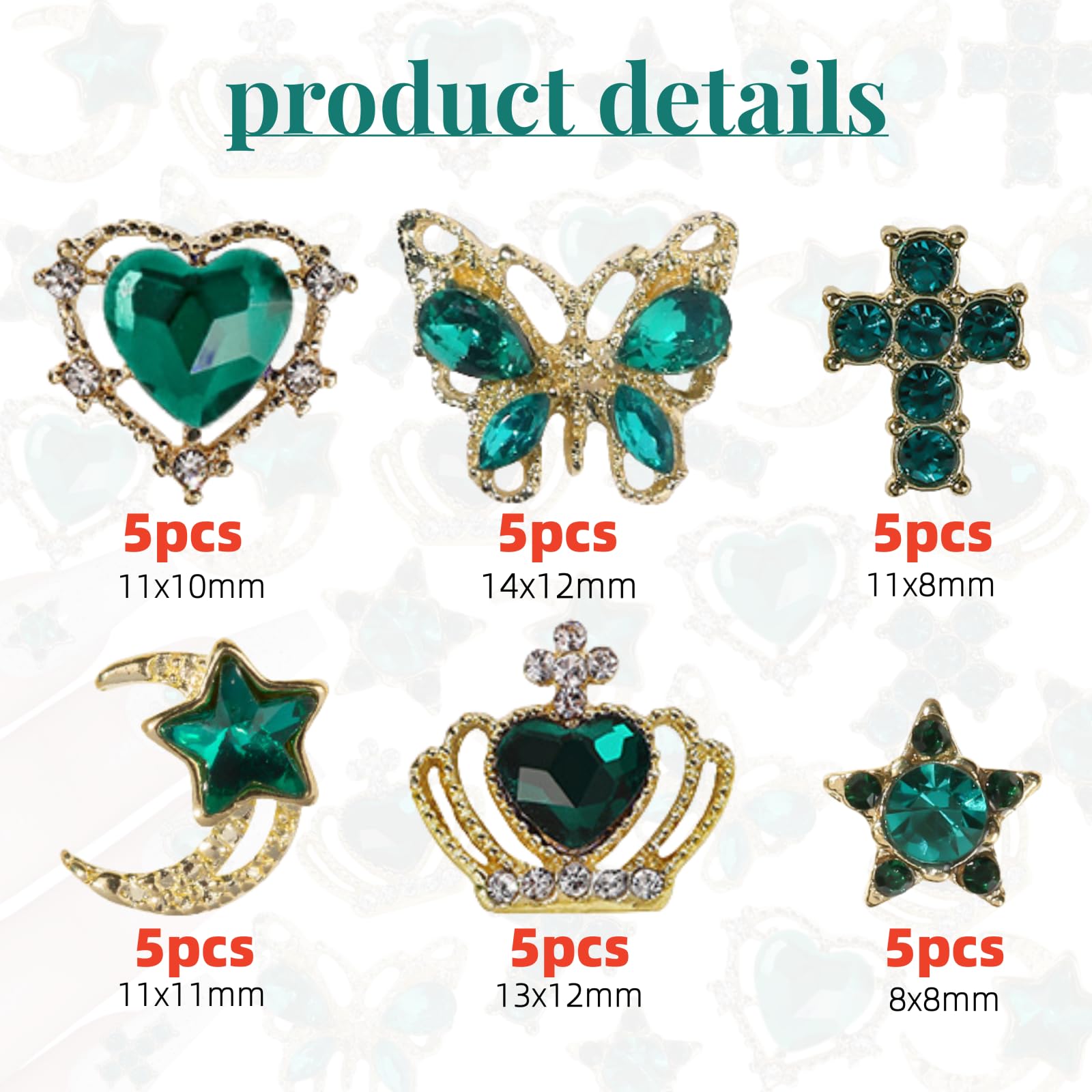 Edittime Metal Alloy Nail Charms Rhinestones Kit 3D Gold Silver Stars Butterfly Heart Rose Flower Nail Gems Shiny Crystal Rhines