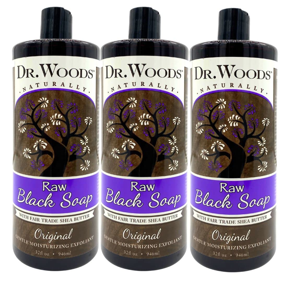 Dr. Woods Raw African Liquid Black Soap - Body Wash for Men and Women, Contains Organic Shea Butter, Gentle Exfoliant, Natural C