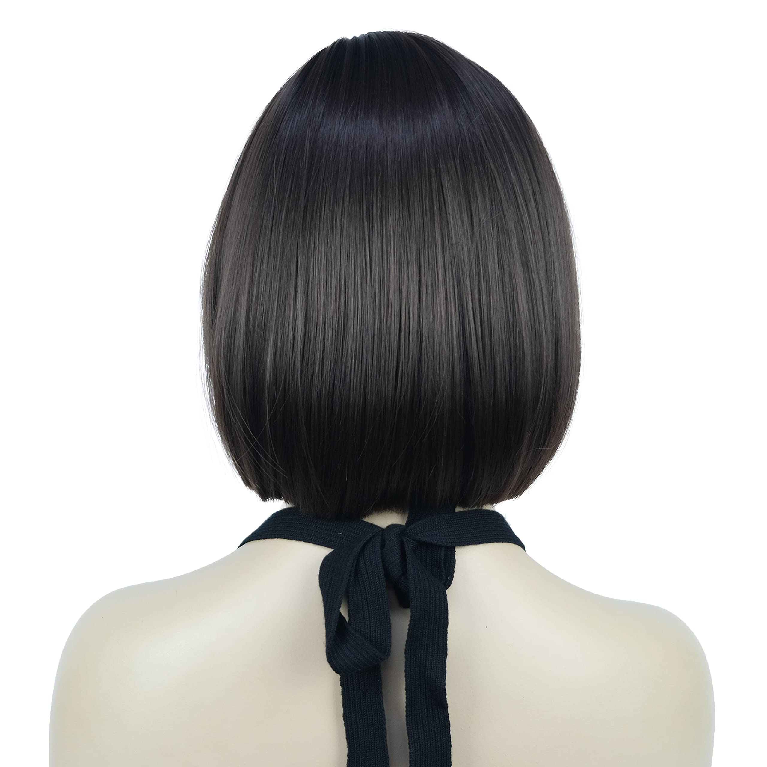 Lydell 8'' Straight Short Wigs Bob Hair With Bangs Cute Central Dot Top Heat Resistant Synthetic Wigs (Chestnut Brown)