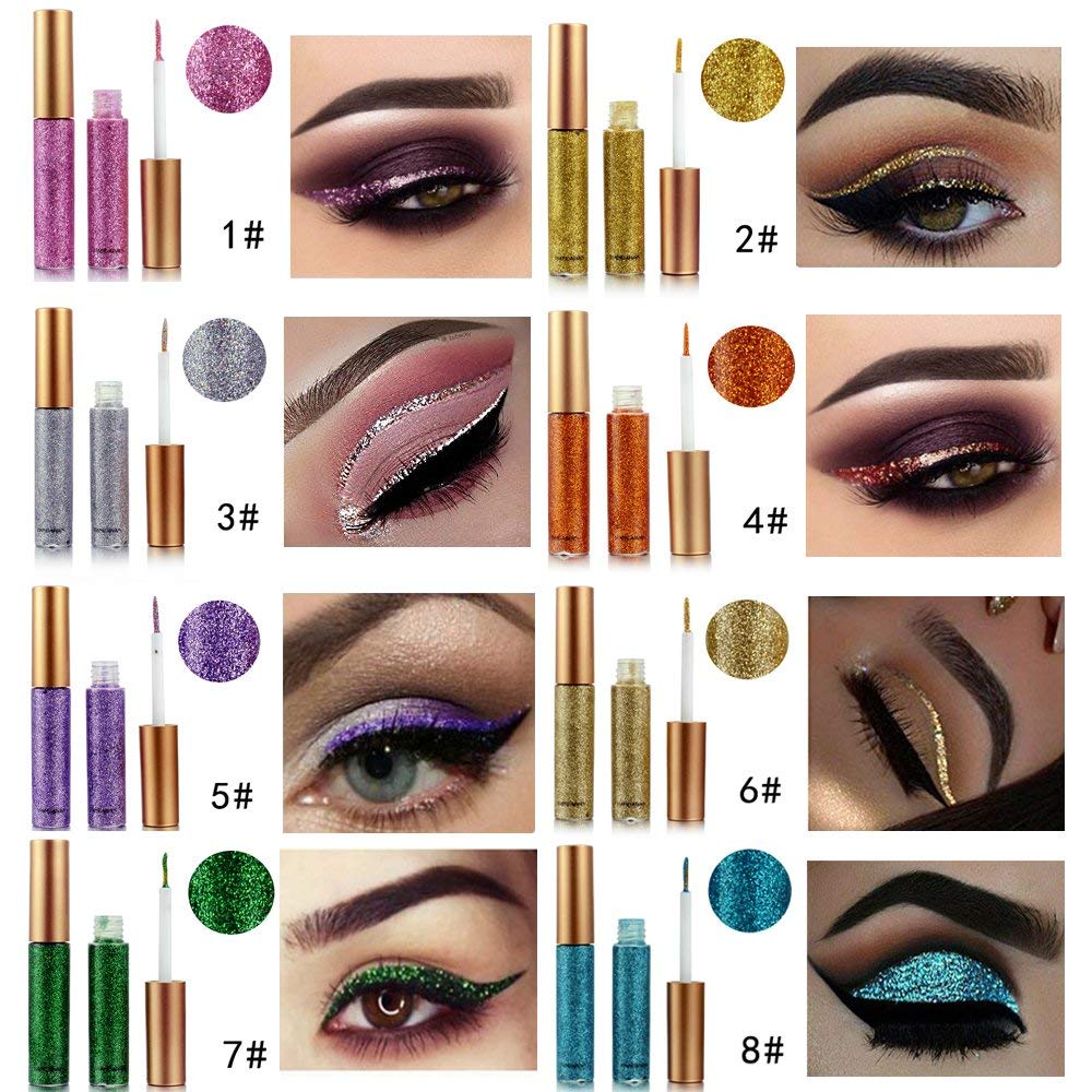 10 Colors Liquid Glitter Eyeliner Metallic Shimmer Glitter Eyeshadow Pigment Eyebrown Shimmer Waterproof Face Lips Art For Party