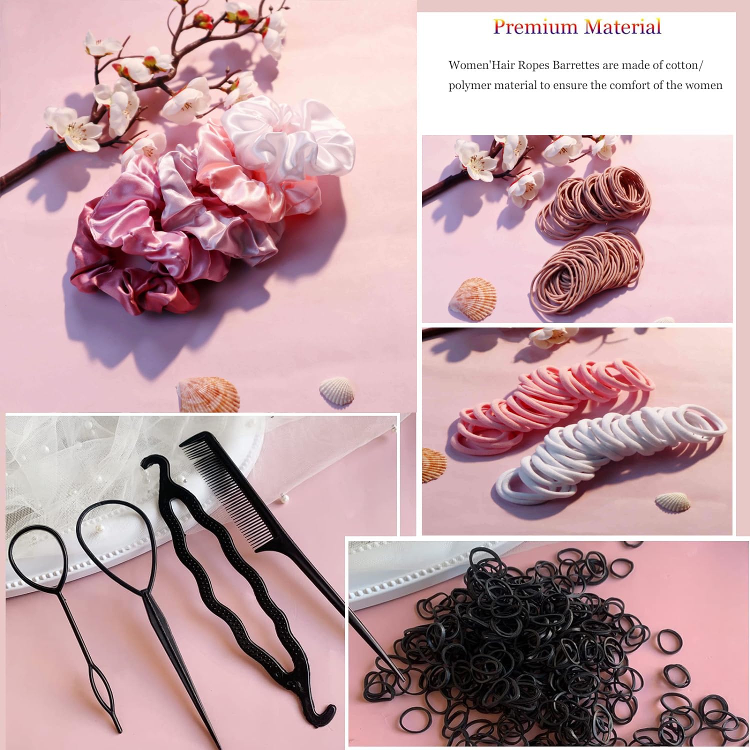 Yanrong Hair Accessories Set: 755Pcs Seamless Ponytail Holders, Scrunchies, Hair Bands, And Hair Ties For Thick And Curly Hair (