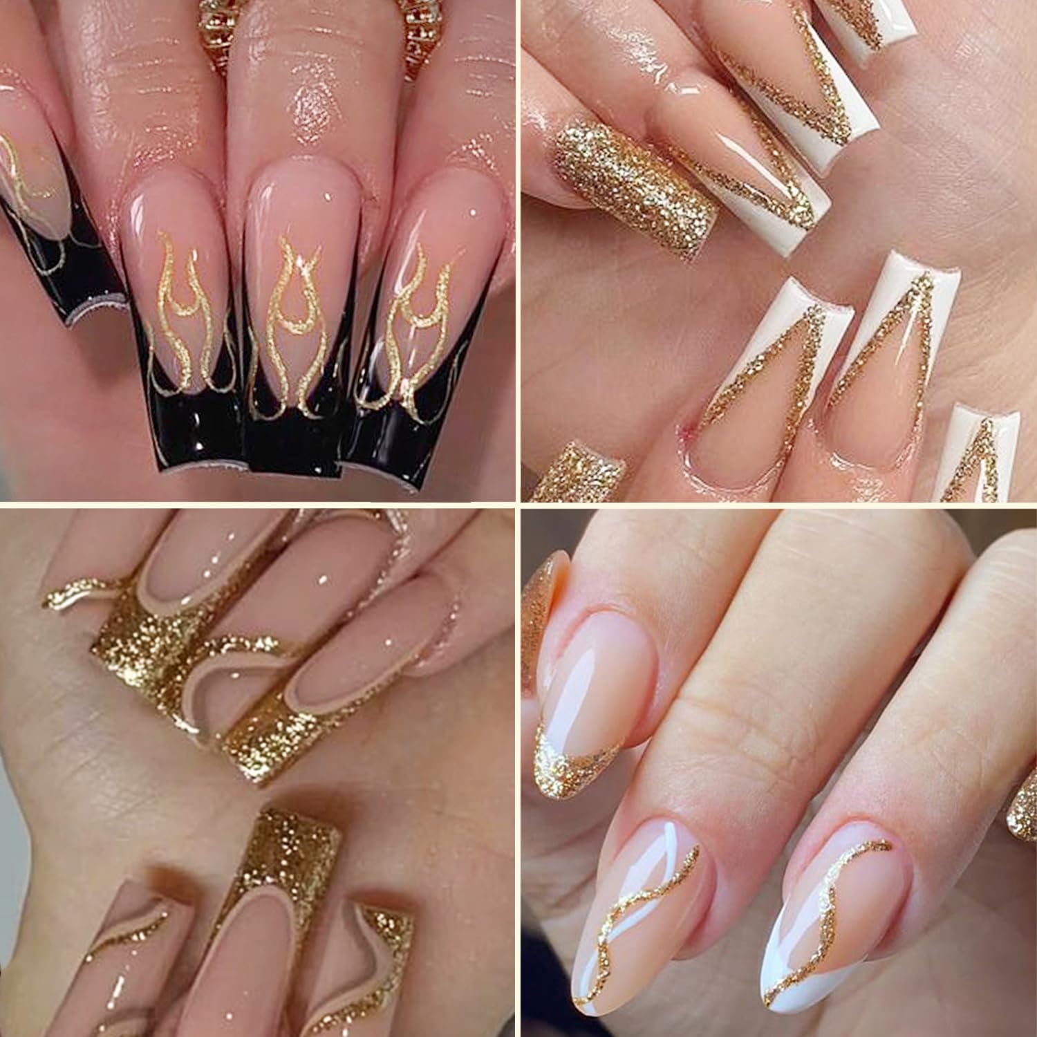 Fcozpjk Gel Liner Art Set 2PCS Sparkle Glitter Silver Gold Gel Polish 8ml Soak Off UV Painting with Built in Thin Nail Brush Swi