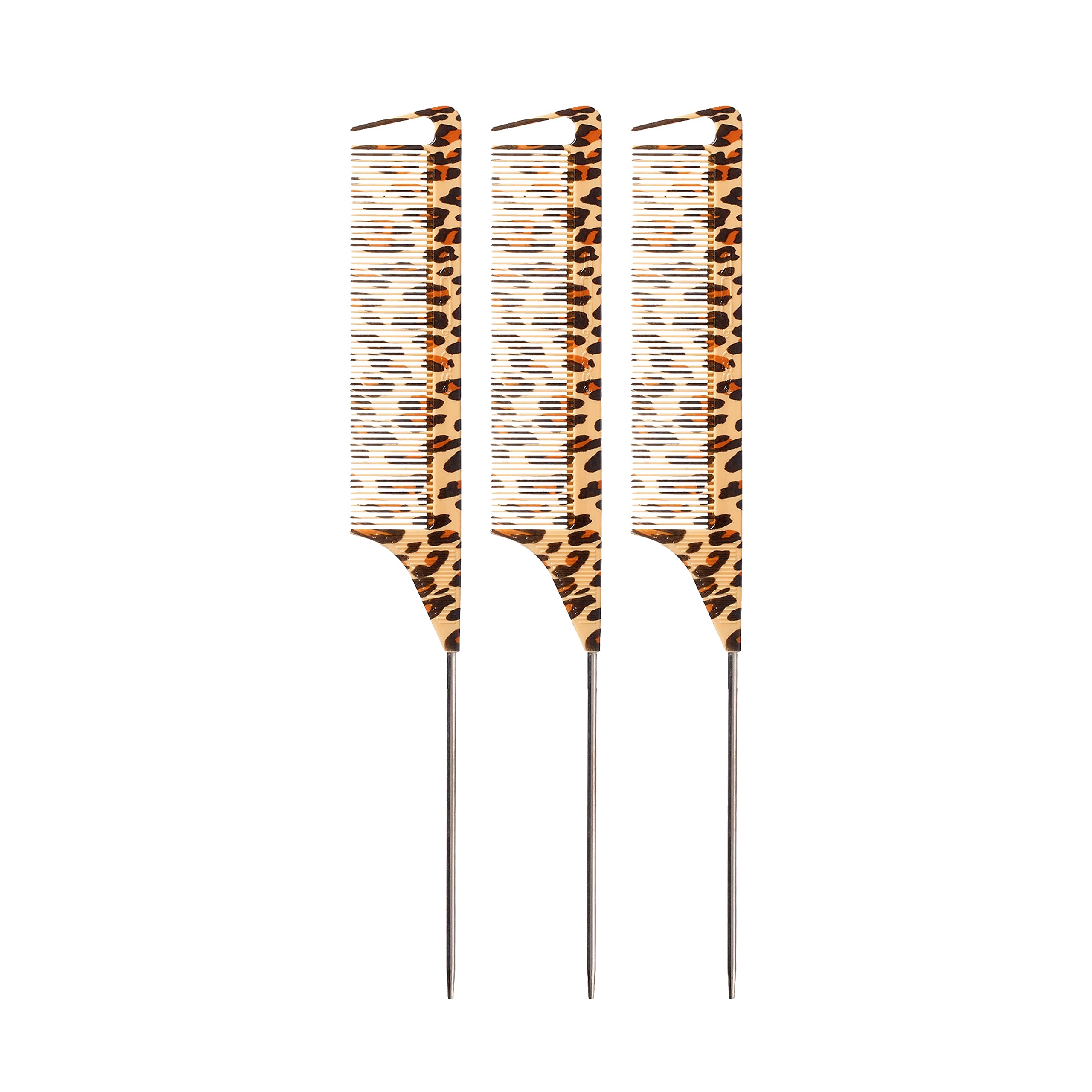 Red By Kiss 3 Pack Parting Pin Tail Comb Teasing Comb Reduces Frizz Heat Resistant (Leopard)