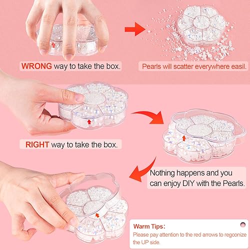 Nail Art Flat Back Half Round Pearl Kits 17, 1 Box of 5600 Pcs Flat-Back Pink AB Pearl with Tweezer and Picker Pencil for Home D