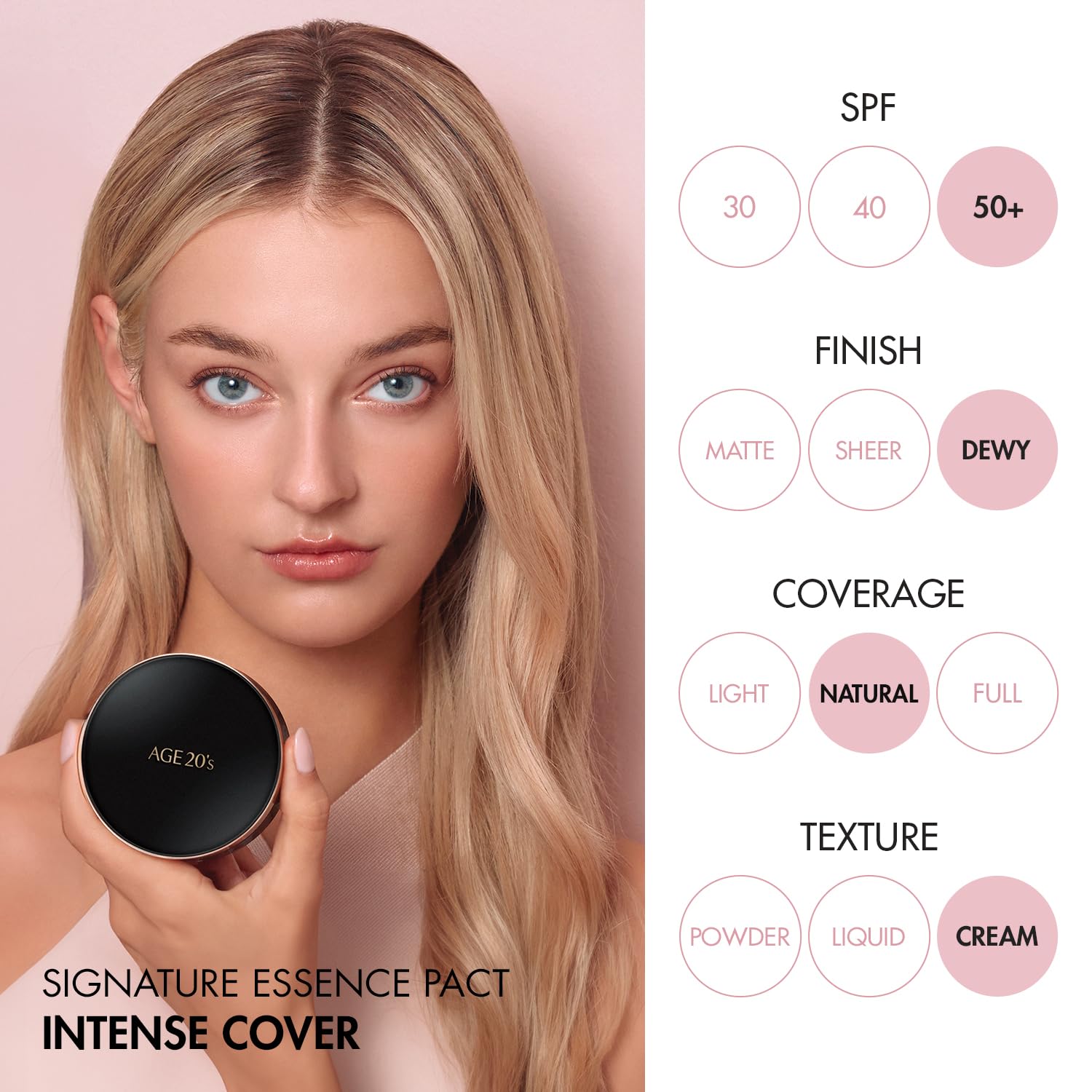 Age 20'S Signature Intense Sunscreen Spf 50+ Foundation, Natural Coverage, Cushion Korean Makeup, 71% Essence Natural Dewy Finis