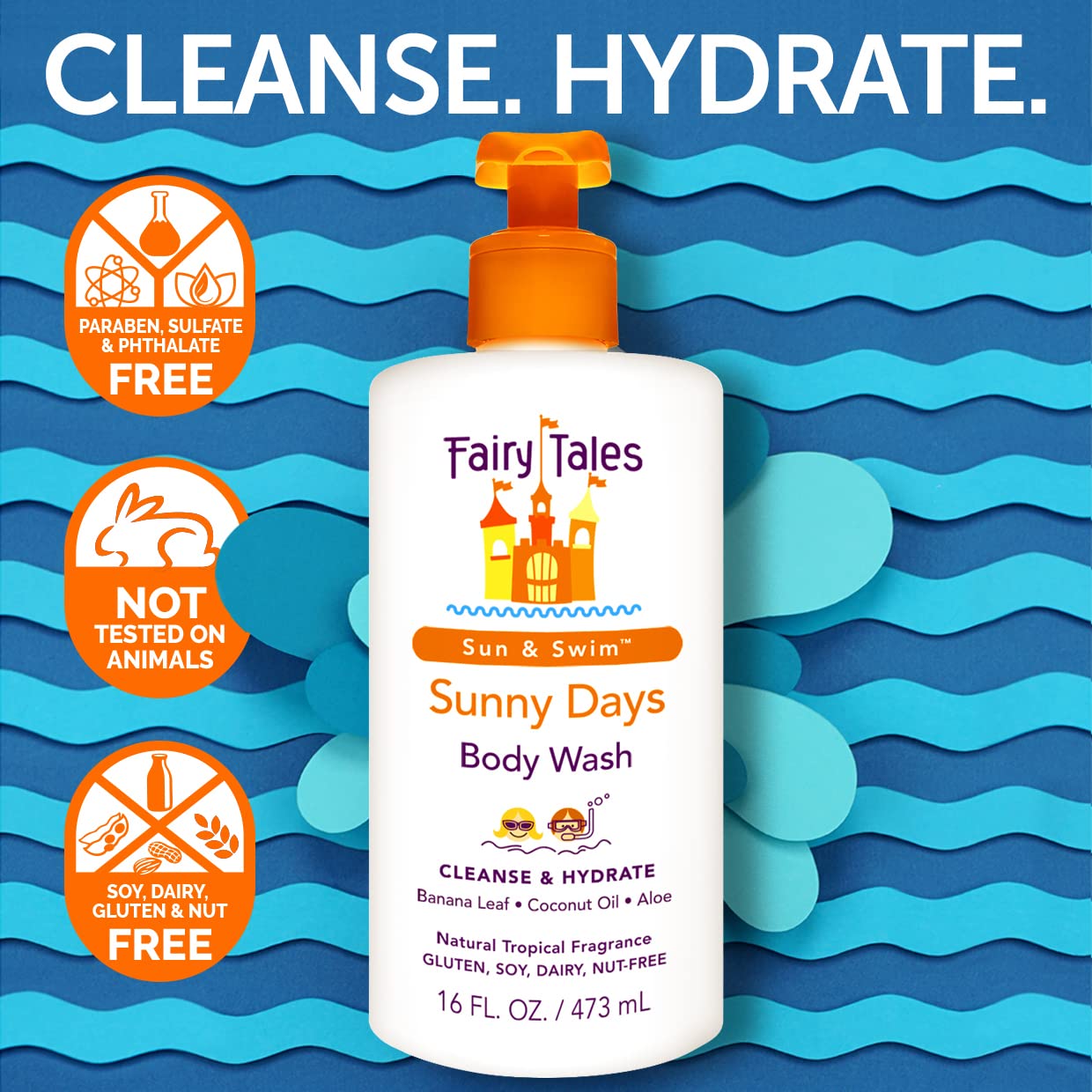 Fairy Tales Sunny Days Chlorine Removal Body Wash, For All Age Swimmers | After Swim Chlorine, Salt And Sunscreen Removal | No H