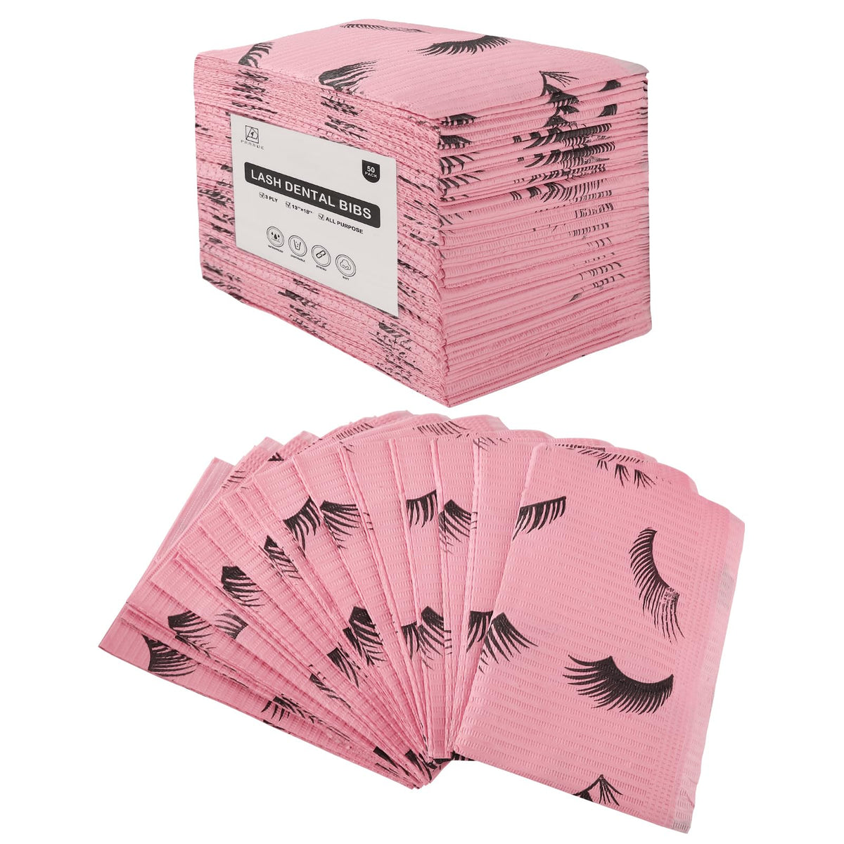 Prasne Lashing Dental Bibs Disposable Pack Of 50, Lash Pillow Cover Of Lash Supplies, Pink 3-Ply Paper Poly Waterproof Towels, 1