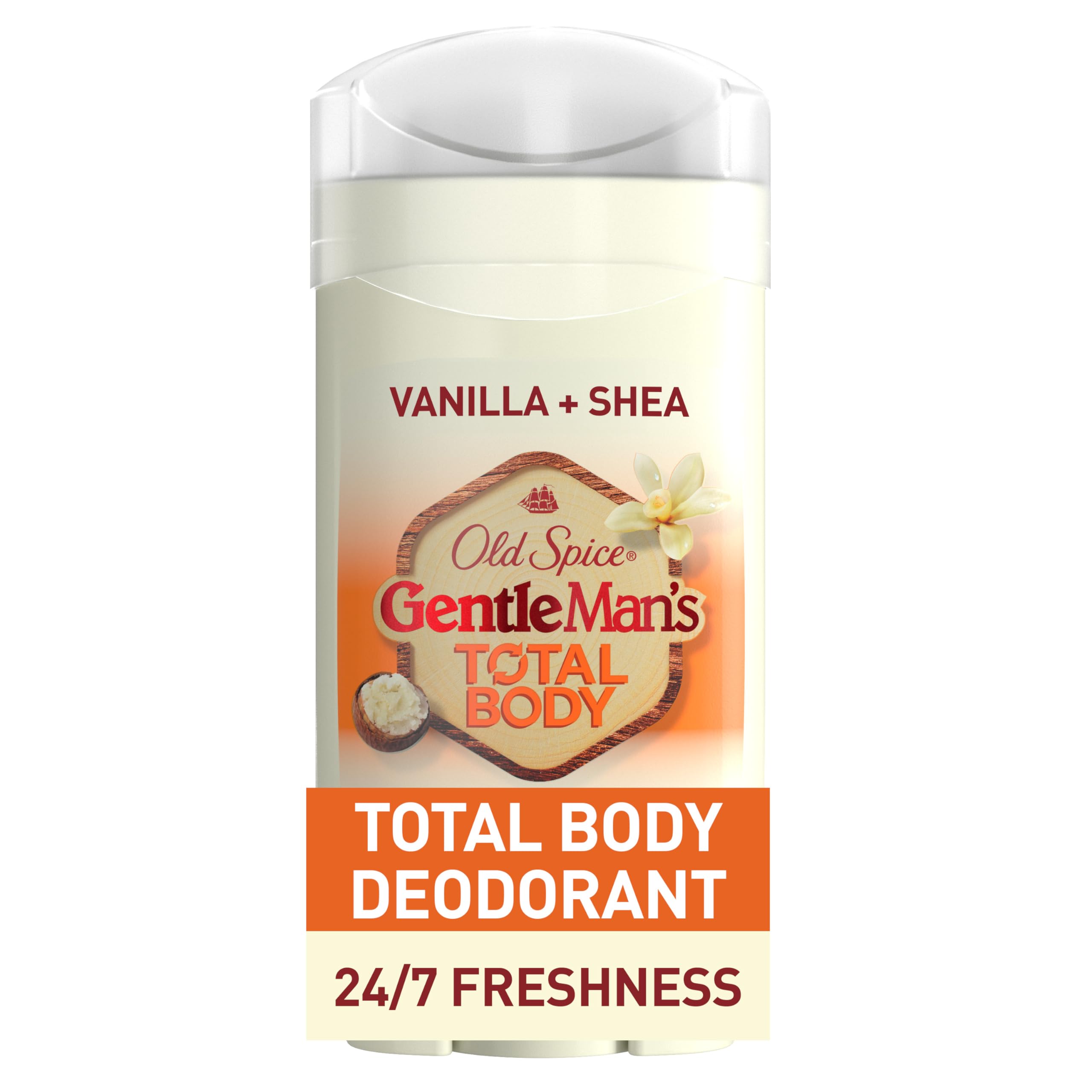 Old Spice Whole Body Deodorant For Men, Total Body Deodorant, Vanilla + Shea, Aluminum Free Deodorant Stick For 24/7 Freshness /