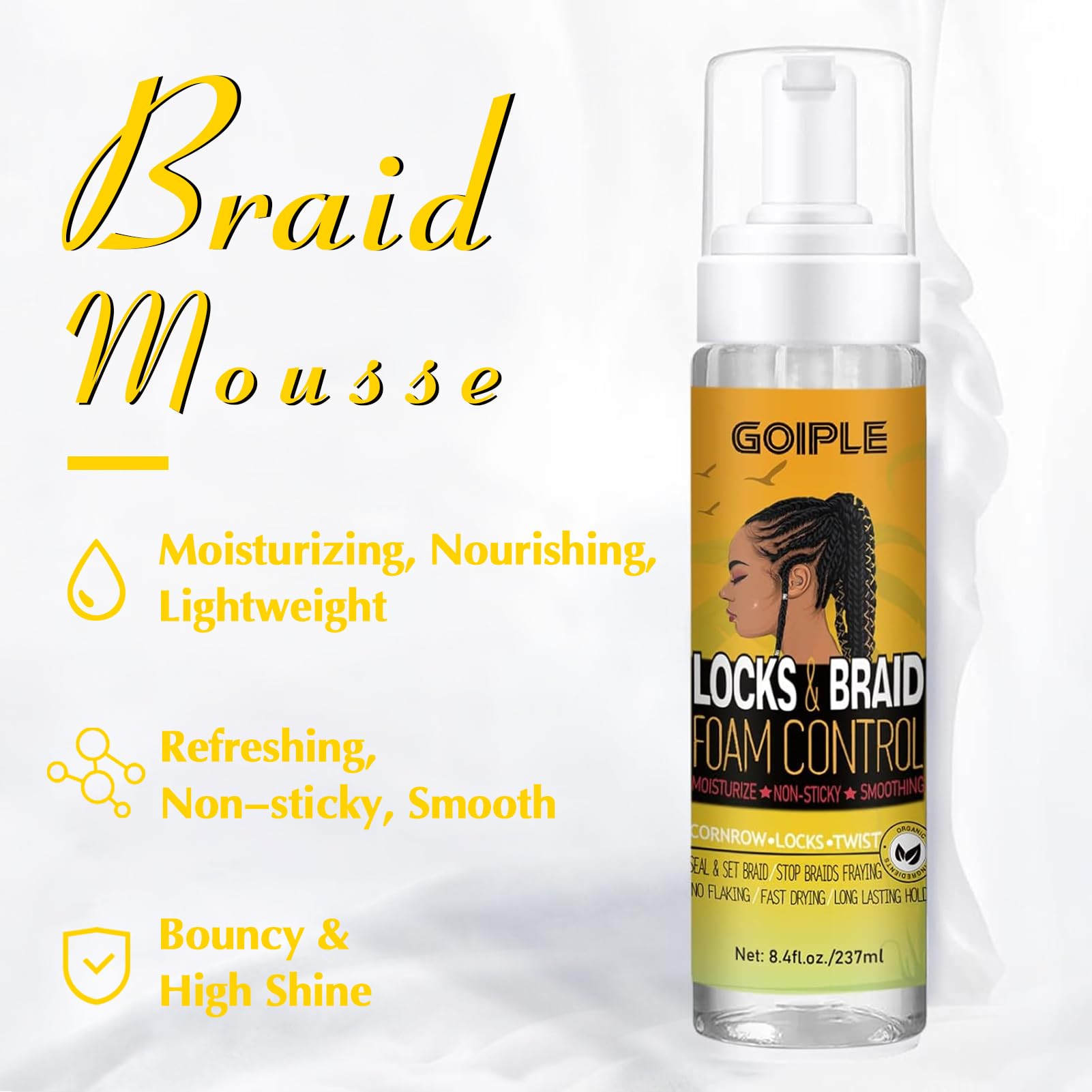 Braid Foam Control Mousse Braiding Mousse For Braids Twist, Locs, No Flake Extra Hold High Shine Style And Moisturizes, Hair Mou