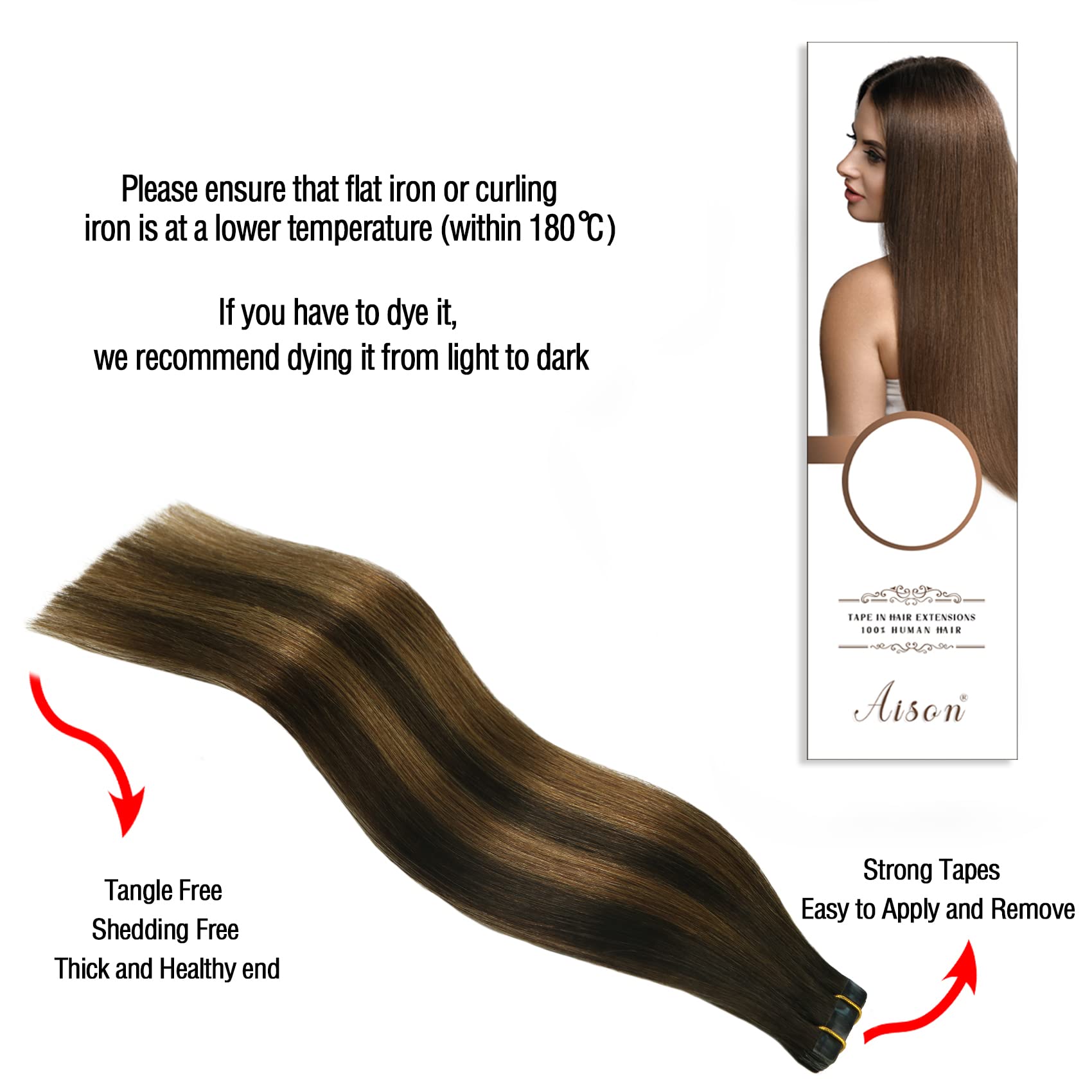 Aison Human Hair Tape In Extensions 20 Inches 50G 20 Pcs/Pack Balayage Dark Brown Ombre To Chestnut Brown Tape Ins Human Hair Ex