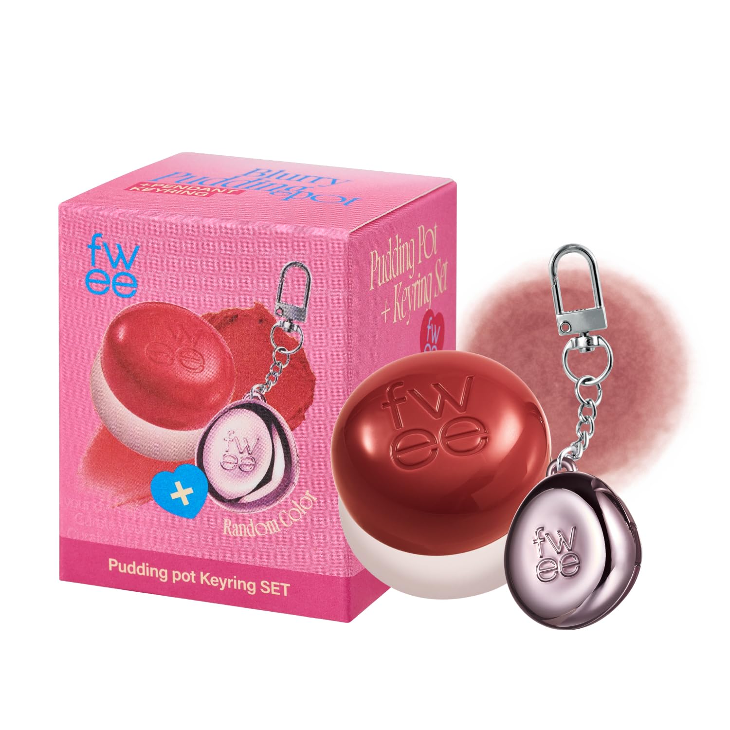 fwee Lip&Cheek Blurry Pudding Pot + Pendant Keyring | Faded | Random Colored Keyring | Makeup Blush, Buildable Lightweight, Mult