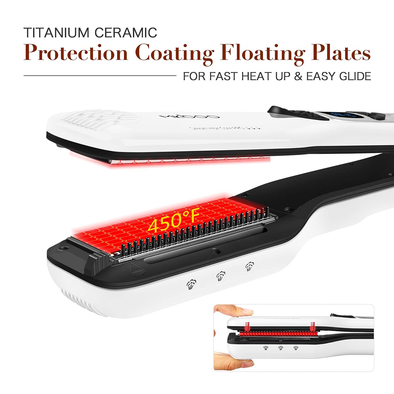 MKBOO Hair Straightener with Steam,Salon Professional Nano Titanium Ceramic Steam Flat Iron with Removable Comb+Digital LCD+5 Le