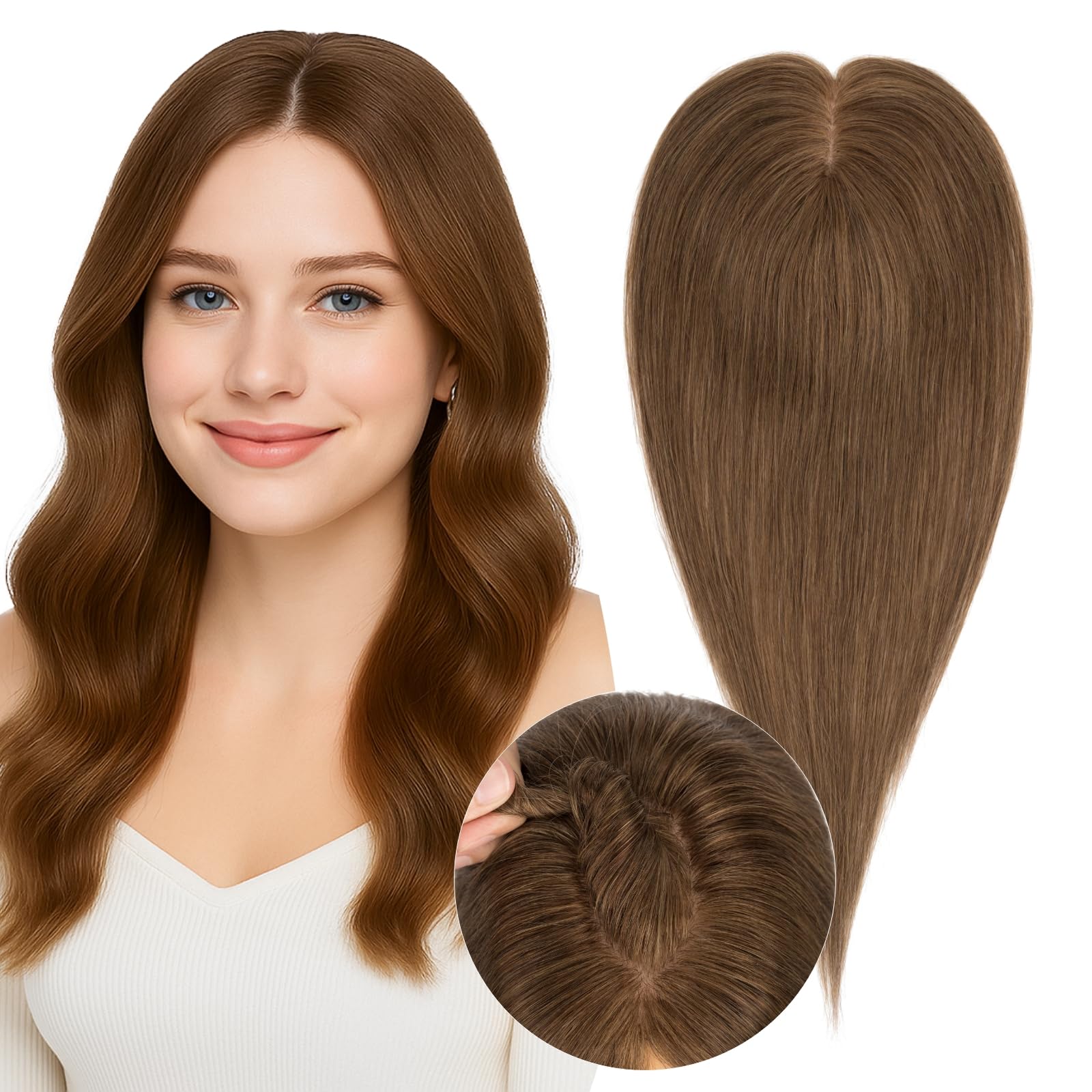 SEGO SEGOHAIR Real Human Hair Toppers for Women 3.54*4.72 Silky Base 150% Density No Bangs Adjustable Parting Clip-In Topper Hai