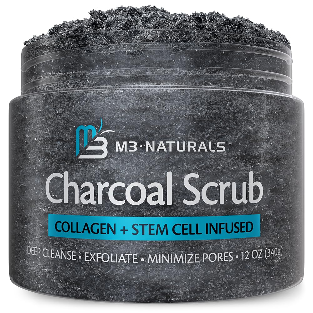 Charcoal Scrub Face Foot & Body Exfoliator Infused with Collagen and Stem Cell Natural Exfoliating Salt Body Scrub for Toning Sk
