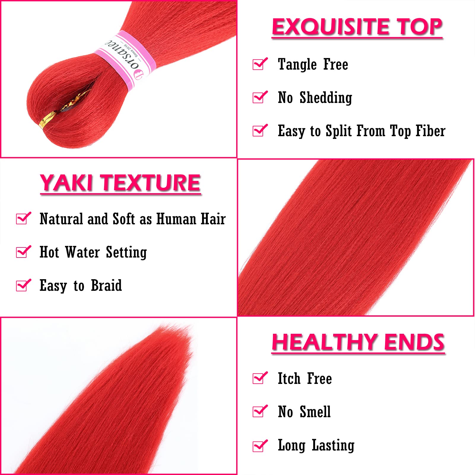 Red Braiding Hair Pre Stretched 20 Inch 8 Packs Braiding Hair Extensions For Crochet Box Braids Twists Locs Hair Soft Yaki Textu