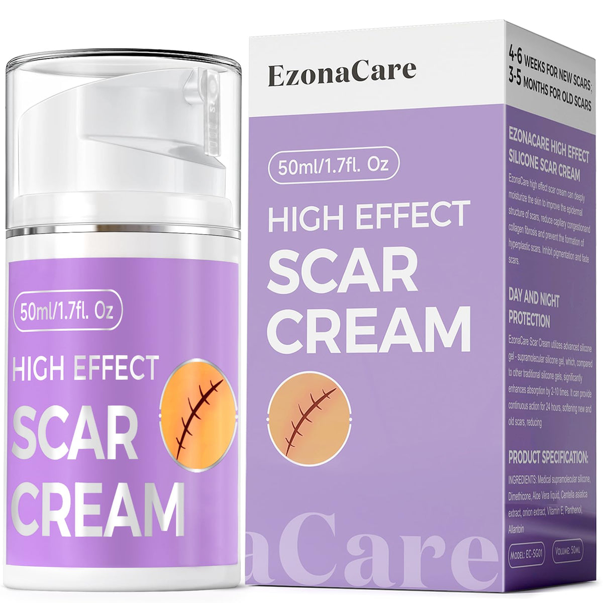 Advanced Scar Cream, 1.7 Oz(50ml) Large Capacity, Silicone Scar Gel for After Surgical, C-Section, Stretch Marks, Keloids, Burns