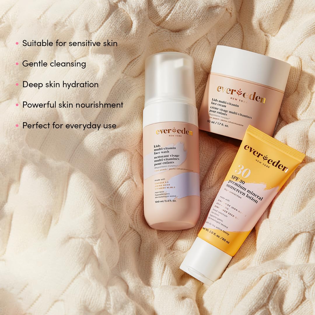Evereden Kids Daily 1-2-3 Routine Bundle: Clean & Vegan Skin Care Set - Hydrating & Nourishing Tween Skincare Set With Multi-Vit