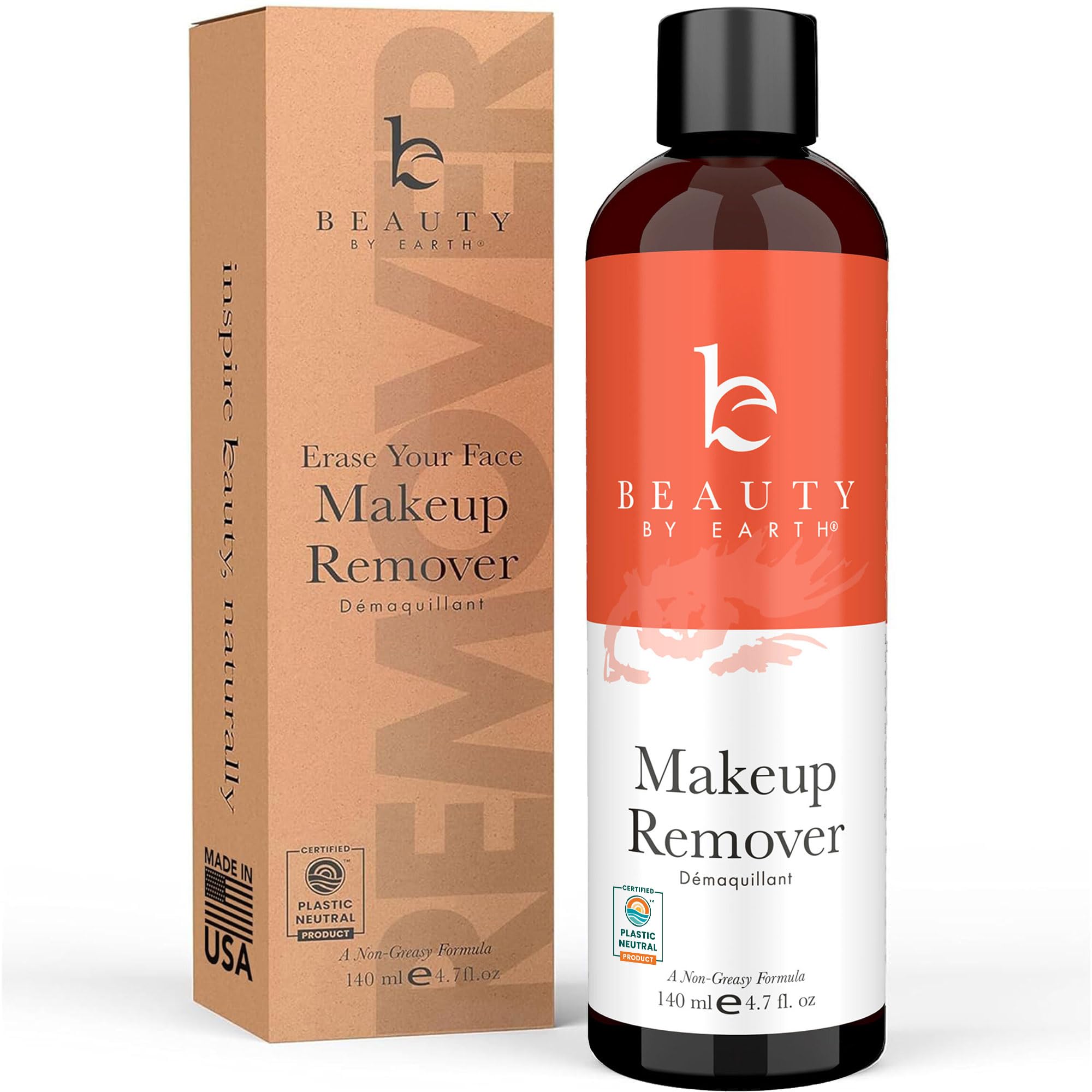 Makeup Remover - USA Made with Natural & Organic Ingredients Face and Eye Make Up Remover, Use with Wipes or Cotton Pads, Gentle