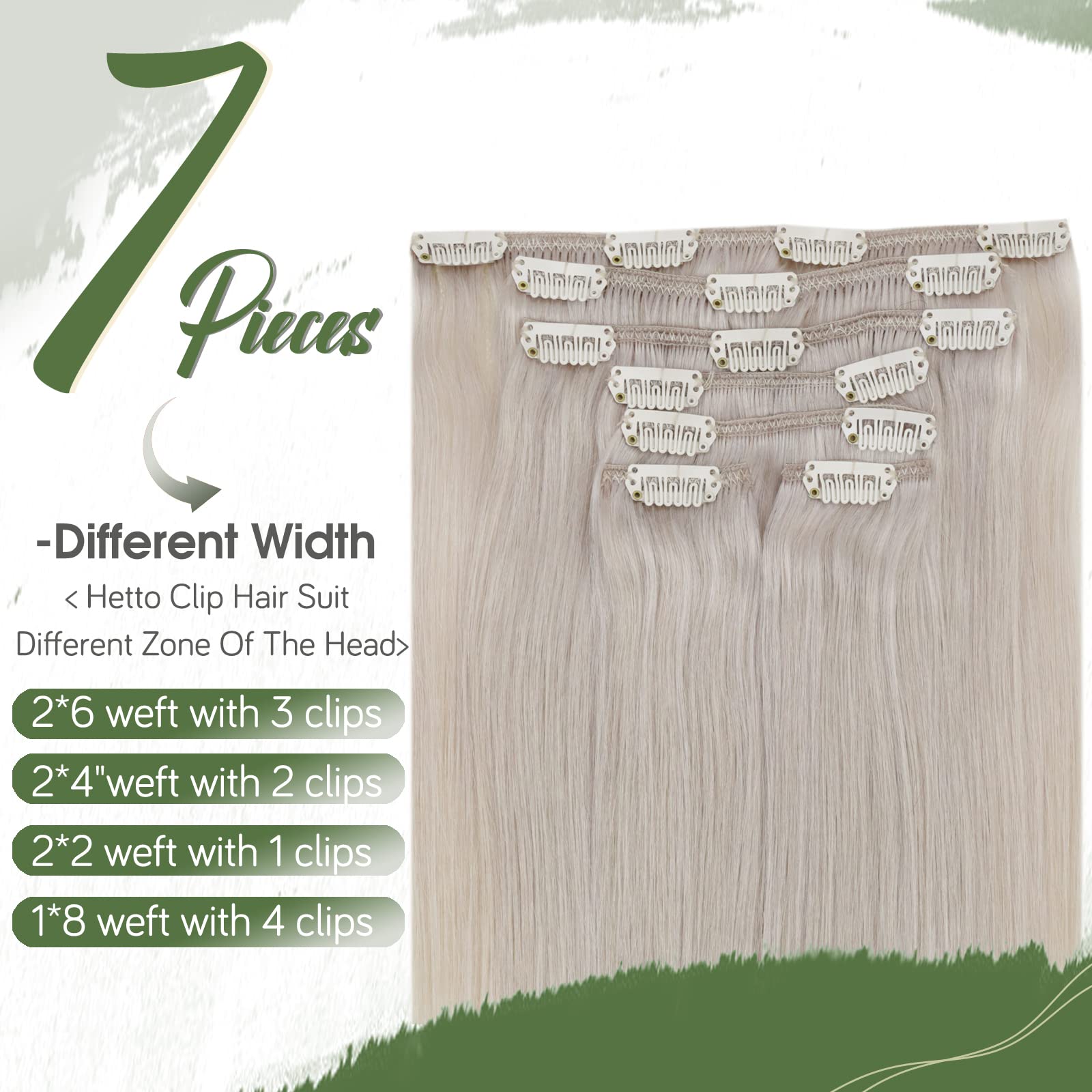 Hetto Blonde Human Hair Clip In Extensions 18 Inch #60 Platinum Blonde Hair Extensions Clip In Human Hair 7Pcs 100G Clip In Hair