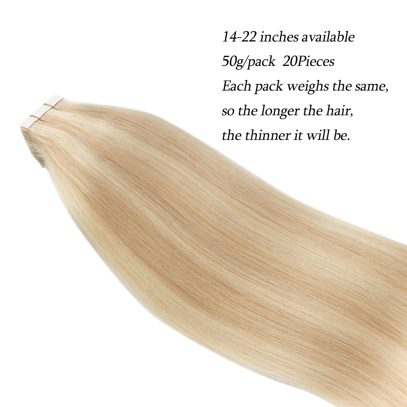 Abh Amazingbeauty Hair Pre-Taped Double Sided Tape Hair Extensions Blonde Highlights Remy Human Hair Skin Weft, Invisible, Seaml